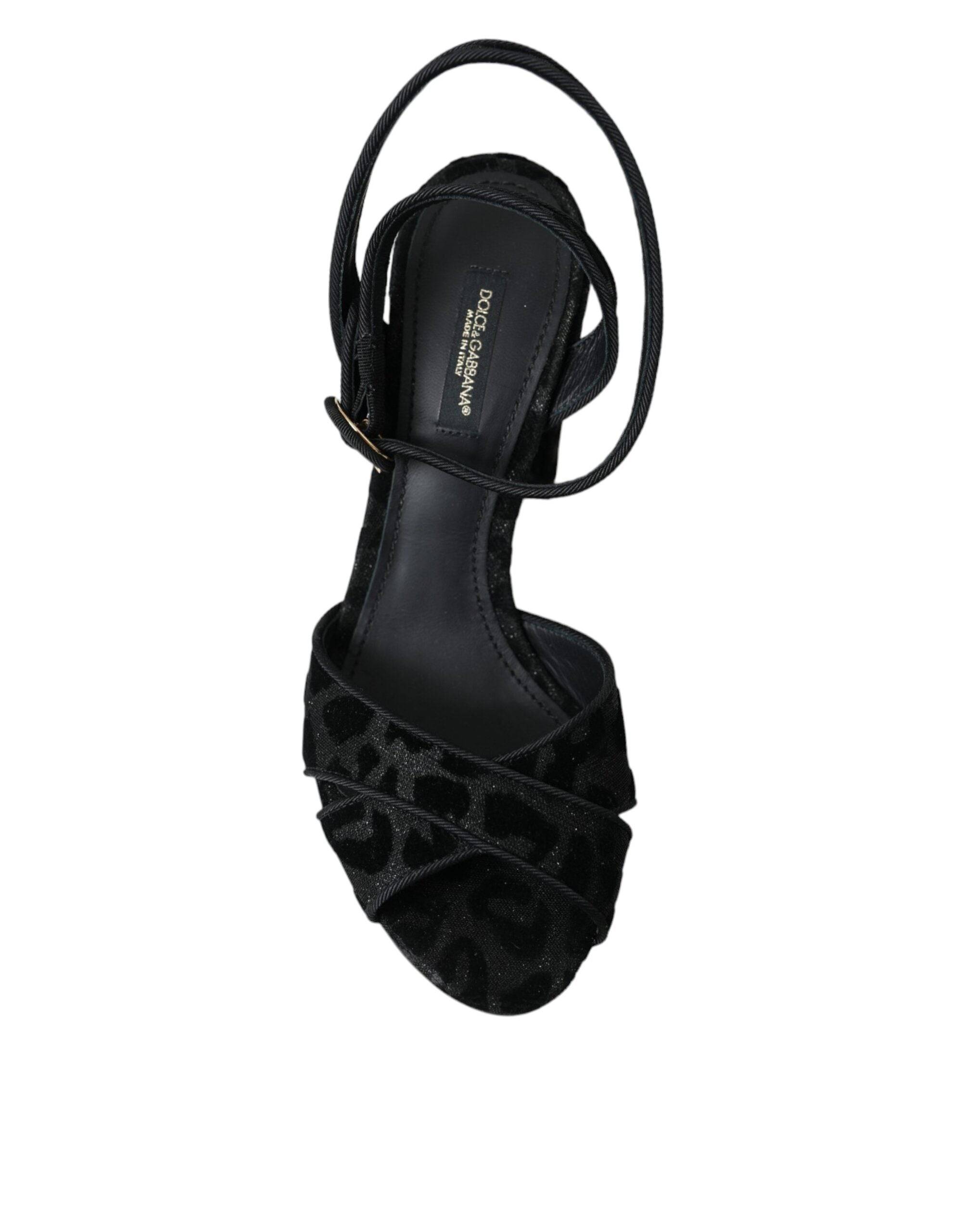 Dolce & Gabbana Black Leopard Suede Heels Sandals Shoes - ACCEXO