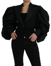 Dolce & Gabbana Black Polyester Puffed Sleeves Cropped Jacket - ACCEXO