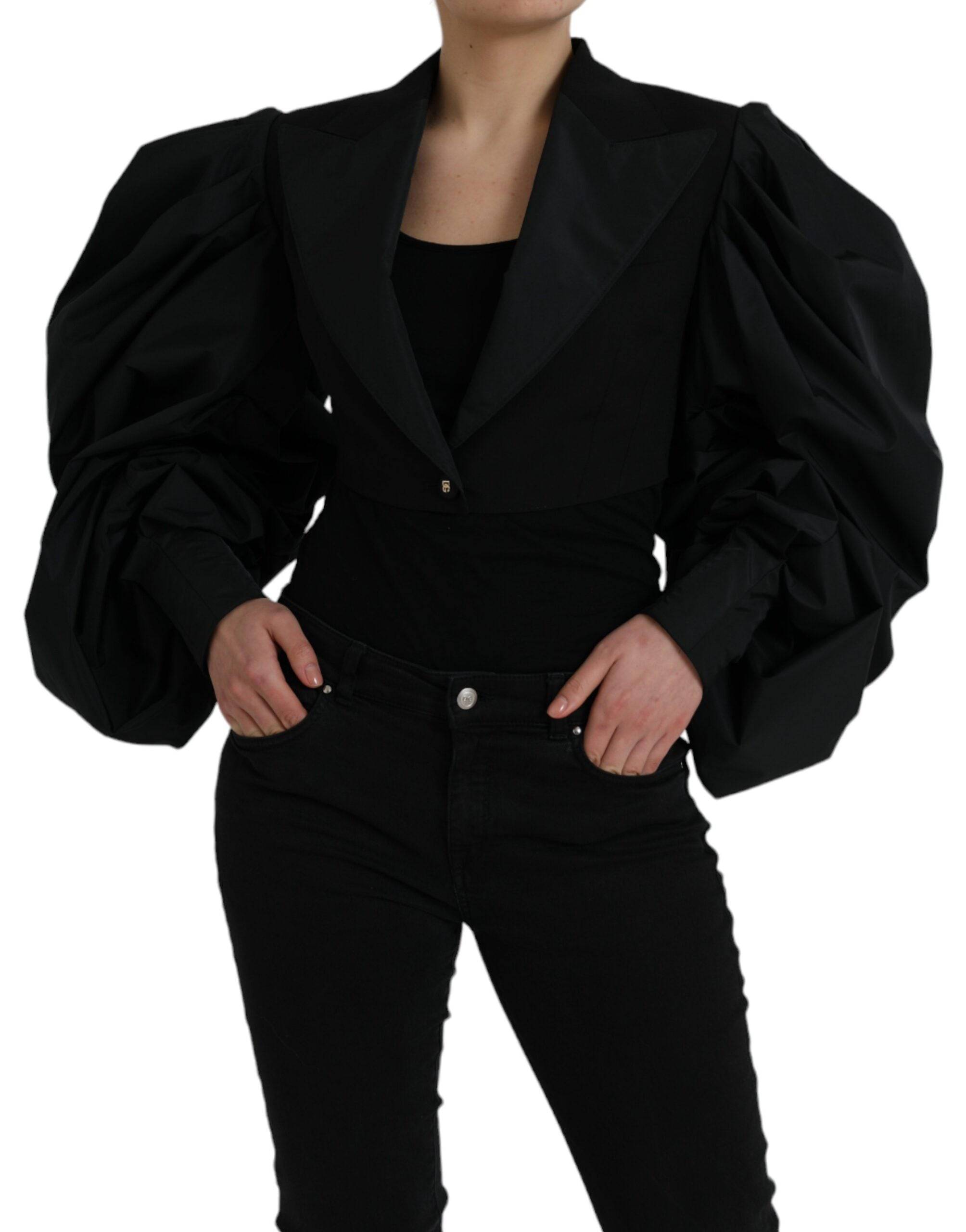 Dolce & Gabbana Black Polyester Puffed Sleeves Cropped Jacket - ACCEXO
