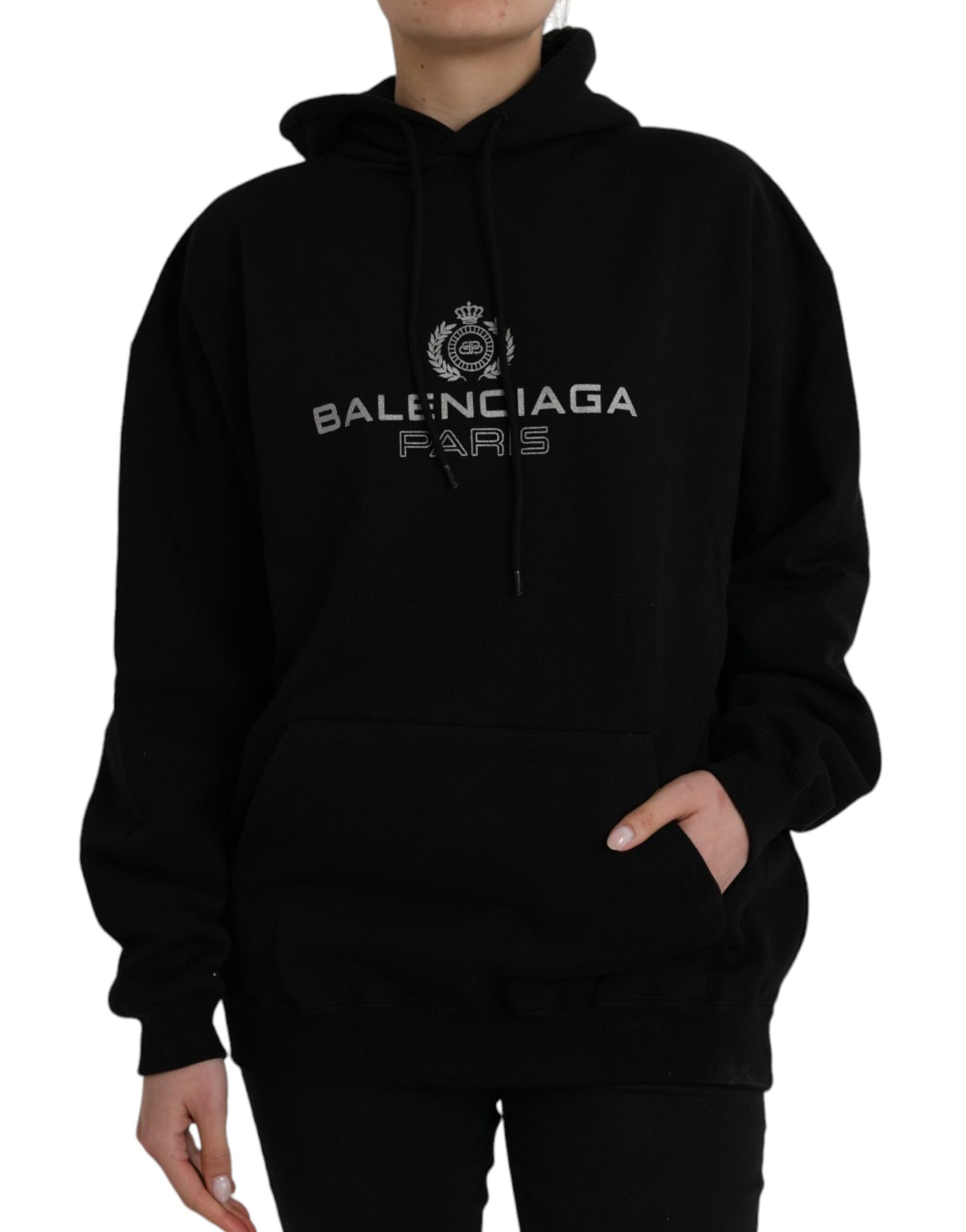 Balenciaga Black Cotton Logo Hooded Pullover Sweatshirt Sweater - ACCEXO