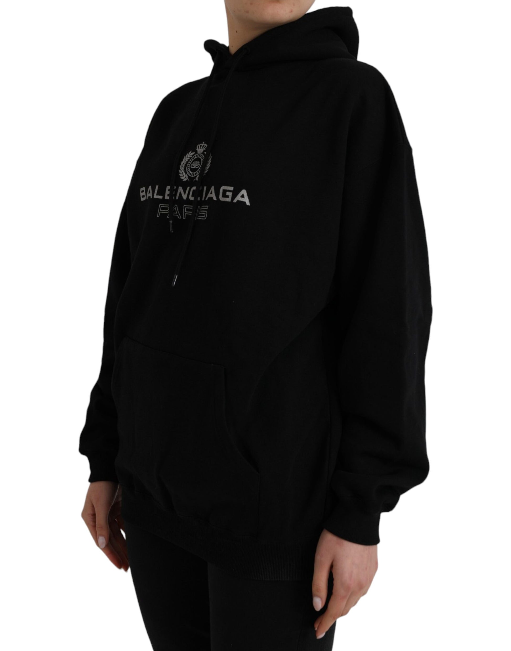 Balenciaga Black Cotton Logo Hooded Pullover Sweatshirt Sweater - ACCEXO