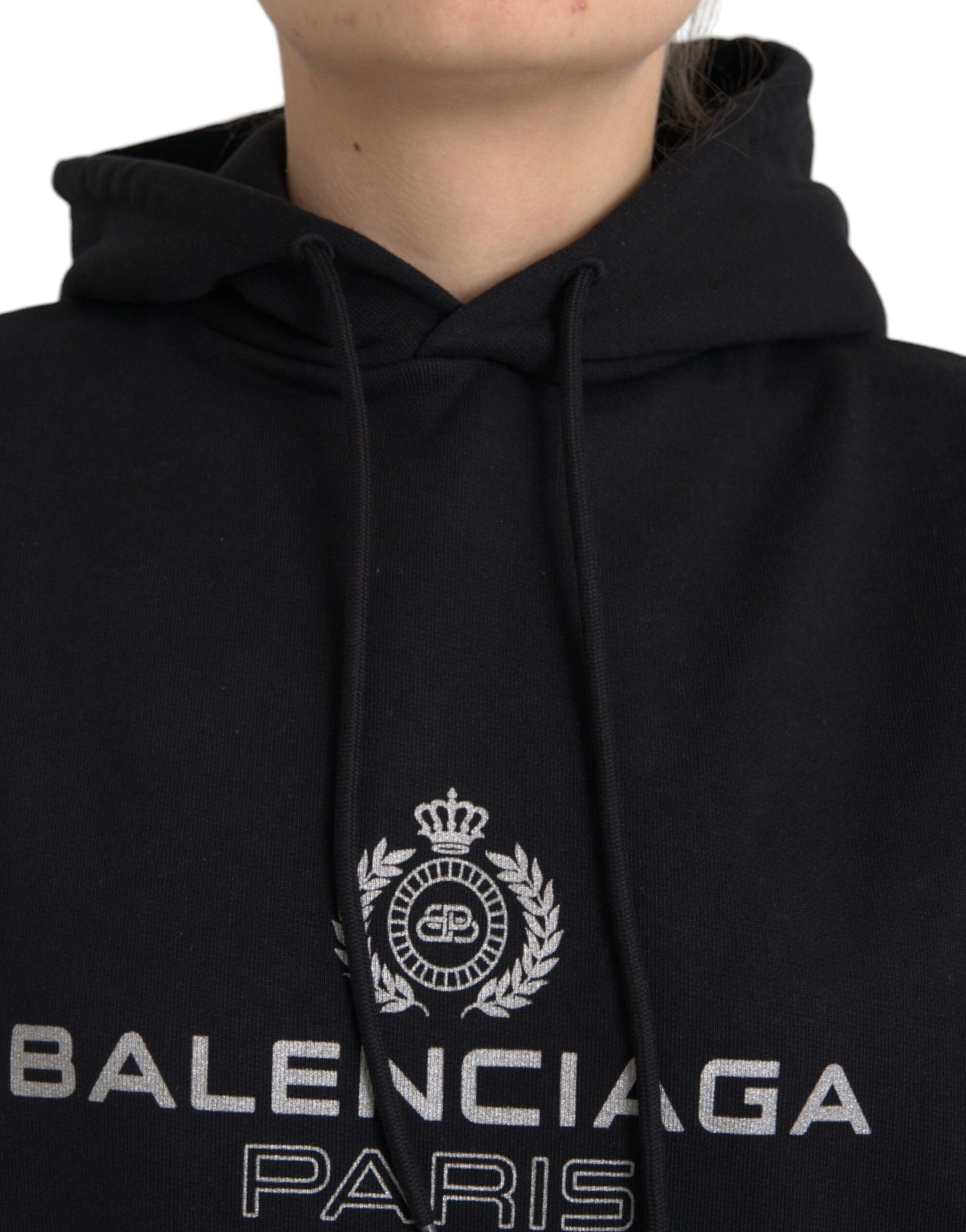 Balenciaga Black Cotton Logo Hooded Pullover Sweatshirt Sweater - ACCEXO