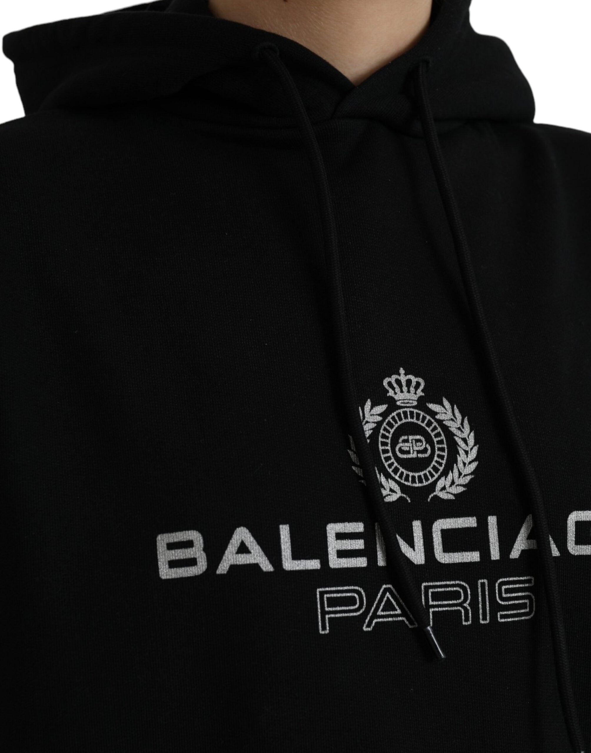Balenciaga Black Cotton Logo Hooded Pullover Sweatshirt Sweater - ACCEXO