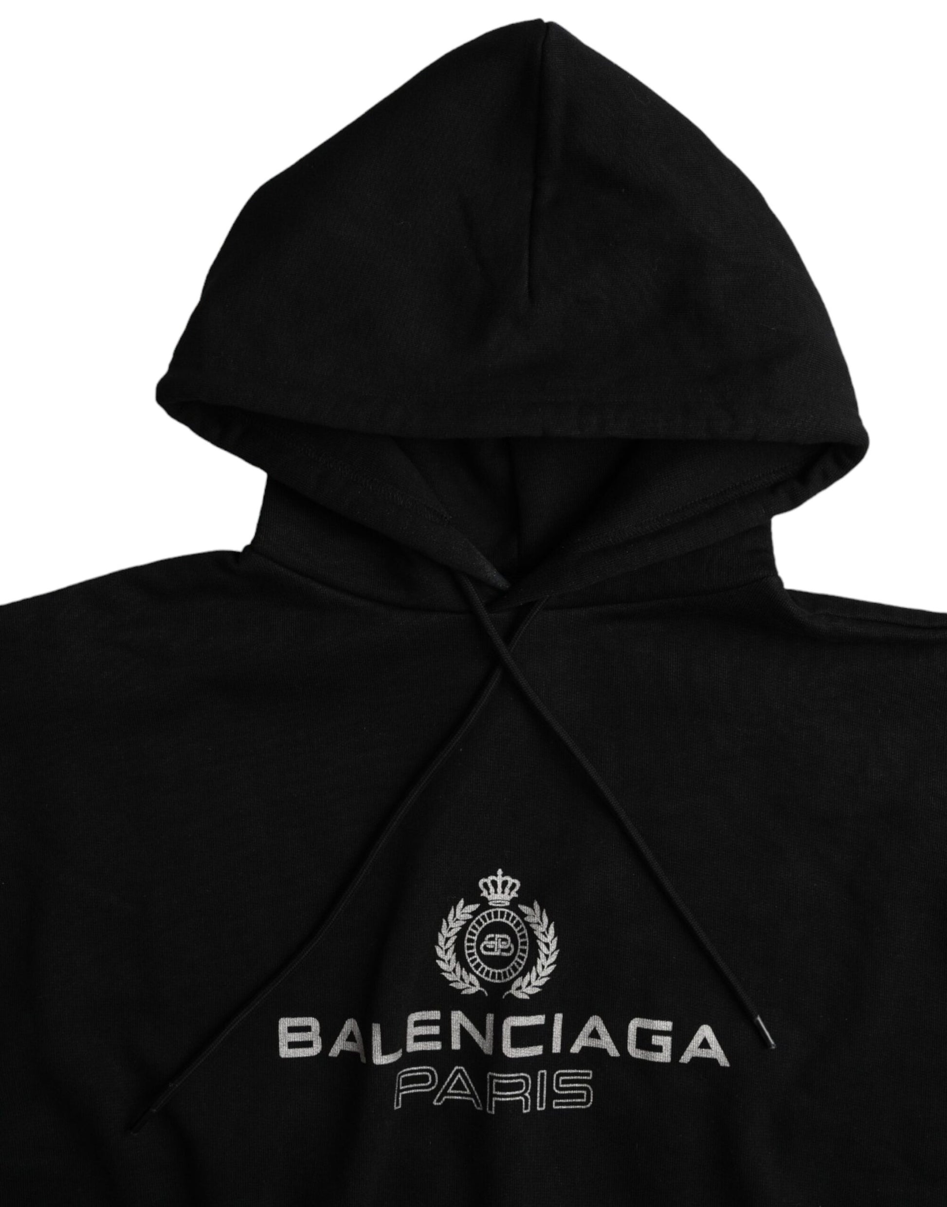 Balenciaga Black Cotton Logo Hooded Pullover Sweatshirt Sweater - ACCEXO