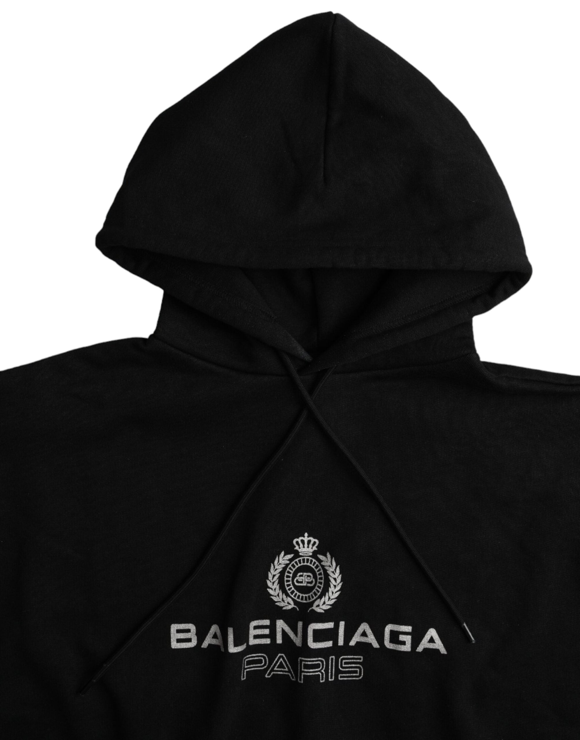 Balenciaga Black Cotton Logo Hooded Pullover Sweatshirt Sweater - ACCEXO