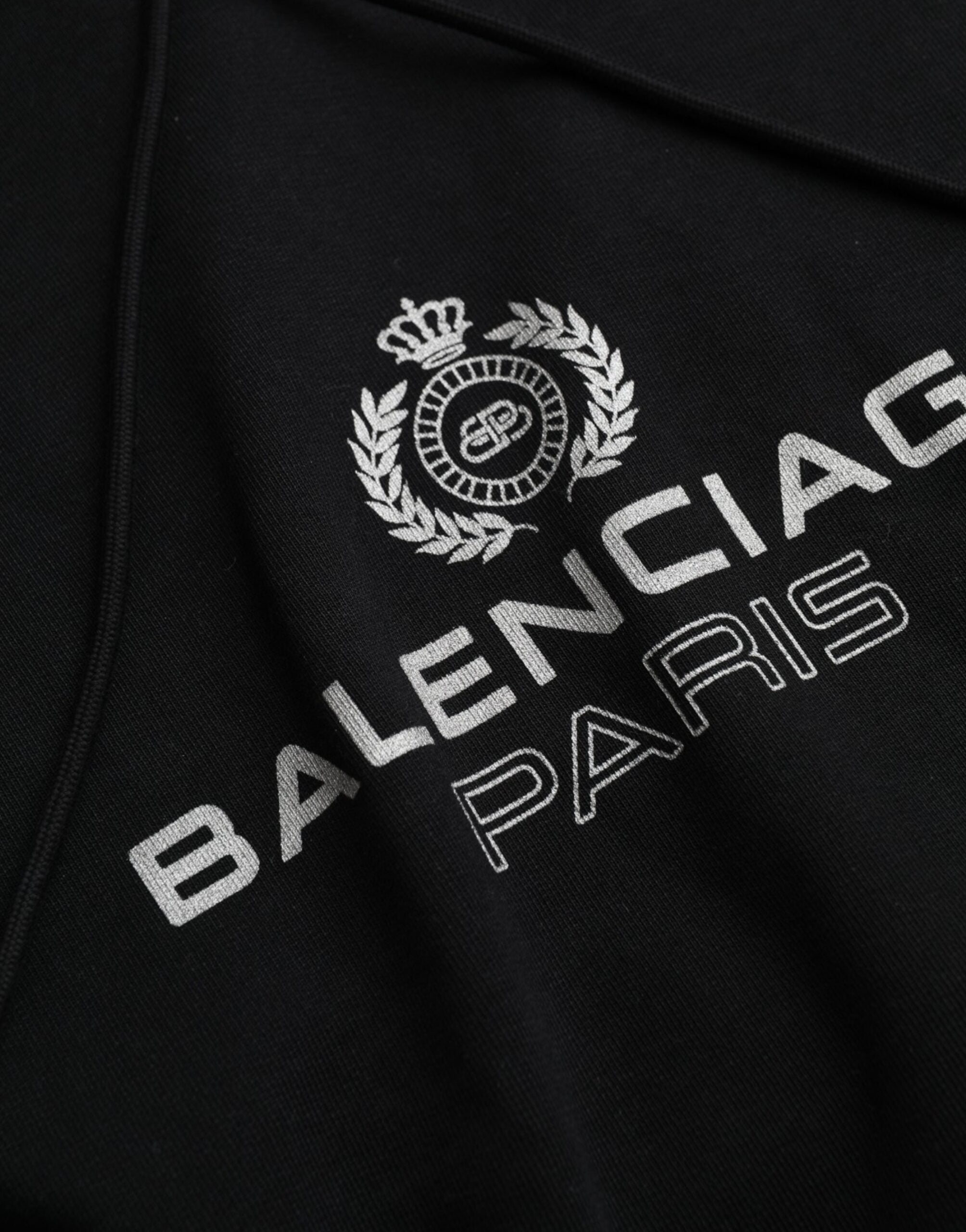 Balenciaga Black Cotton Logo Hooded Pullover Sweatshirt Sweater - ACCEXO