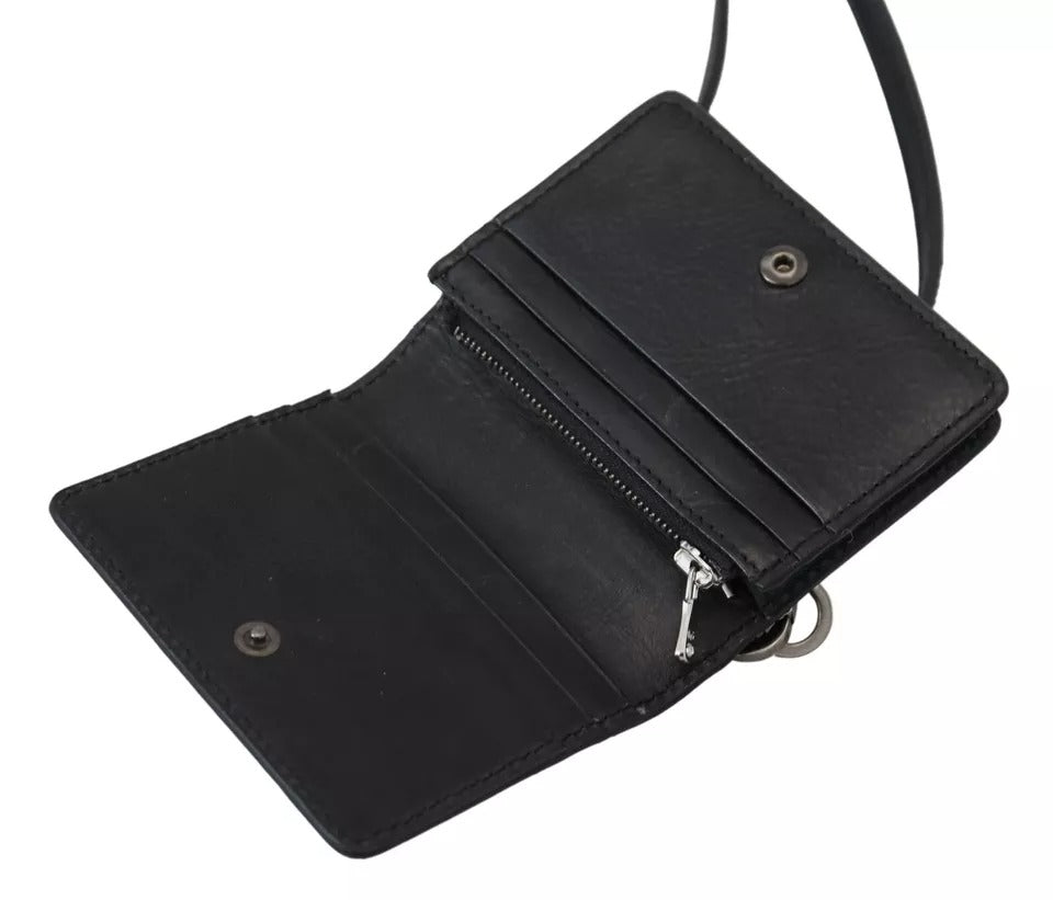 Dolce & Gabbana Black Leather Bifold Shoulder Sling Women Wallet - ACCEXO
