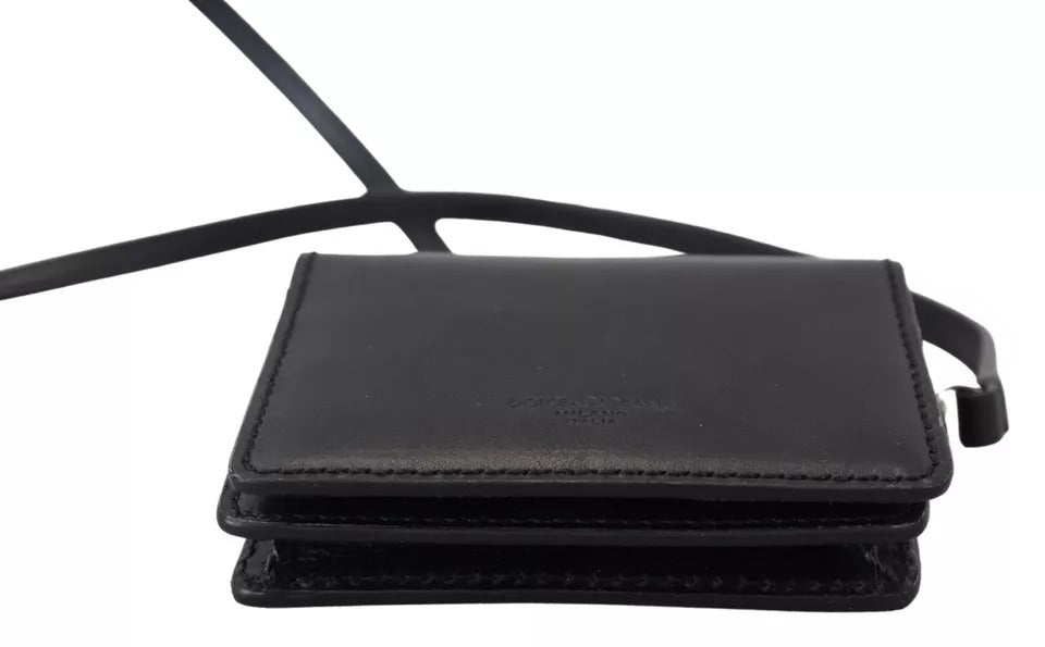 Dolce & Gabbana Black Leather Bifold Shoulder Sling Women Wallet - ACCEXO