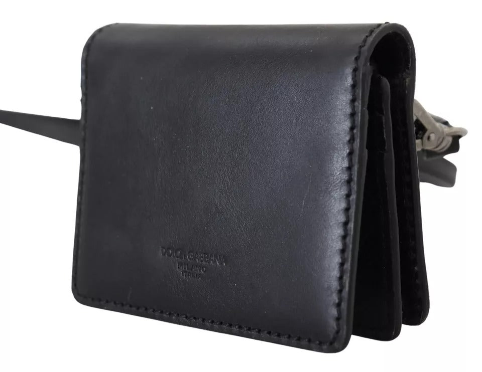 Dolce & Gabbana Black Leather Bifold Shoulder Sling Women Wallet - ACCEXO