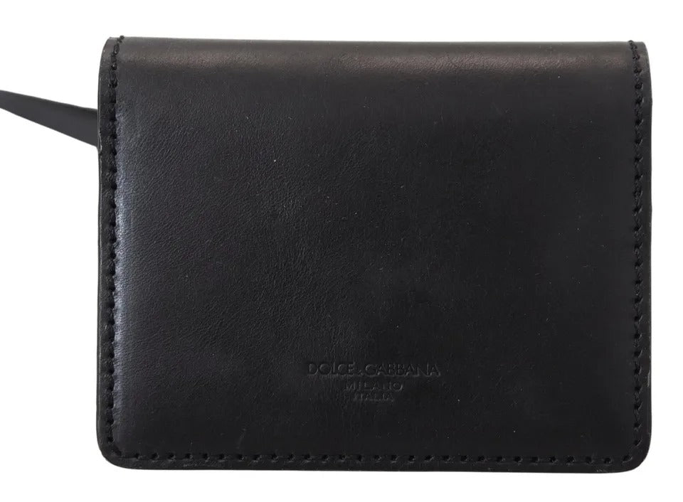 Dolce & Gabbana Black Leather Bifold Shoulder Sling Women Wallet - ACCEXO