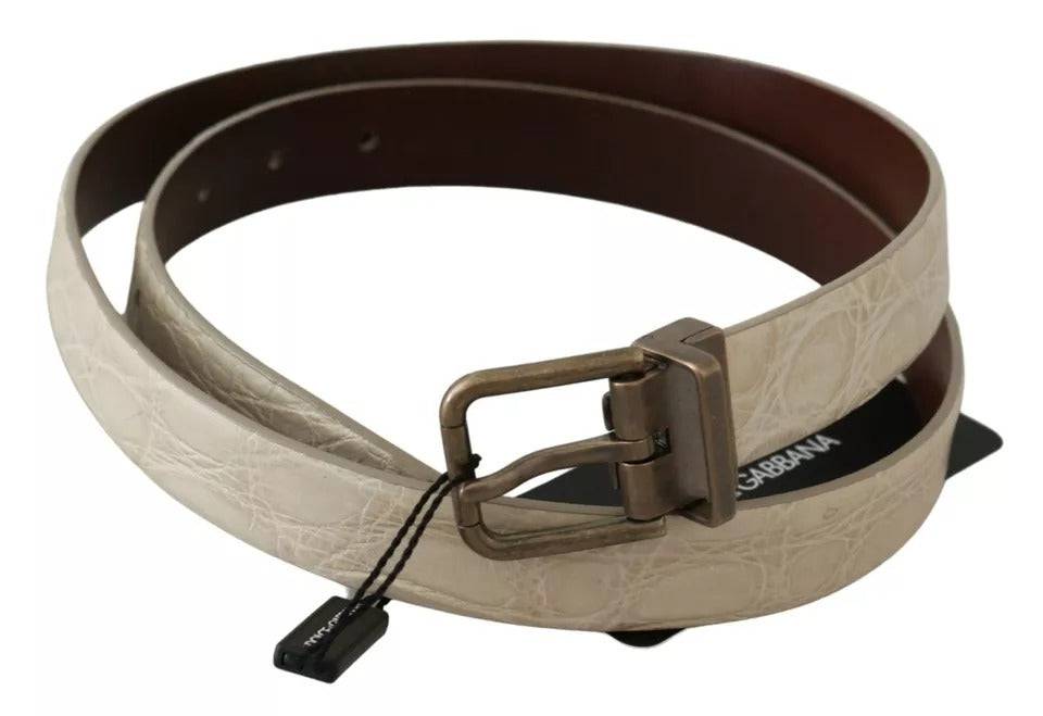 Dolce & Gabbana Cream Beige Gold Buckle Waist Leather Belt - ACCEXO