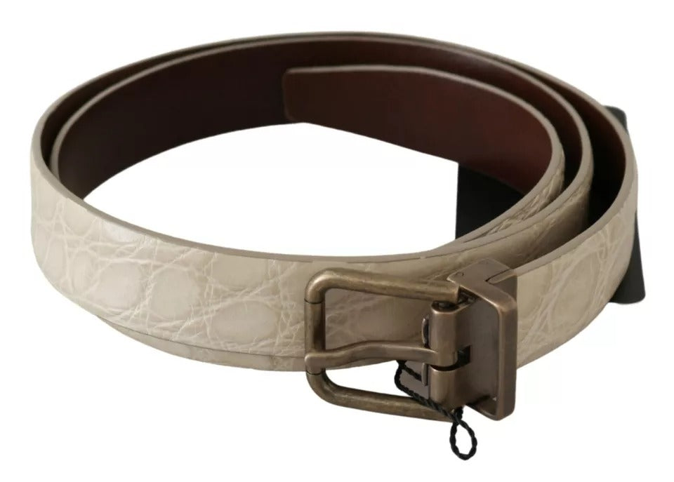 Dolce & Gabbana Cream Beige Gold Buckle Waist Leather Belt for Men
