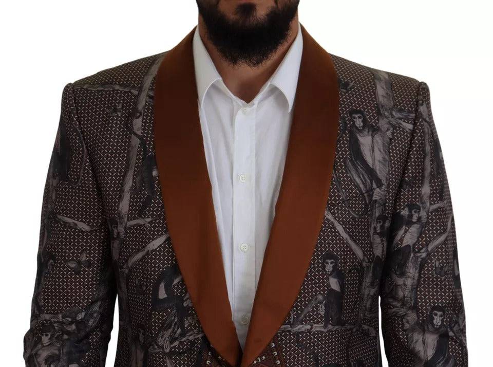 Dolce & Gabbana Bronze Monkey Print Silk Slim Jacket Blazer - ACCEXO