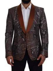 Dolce & Gabbana Bronze Monkey Print Silk Slim Jacket Blazer - ACCEXO
