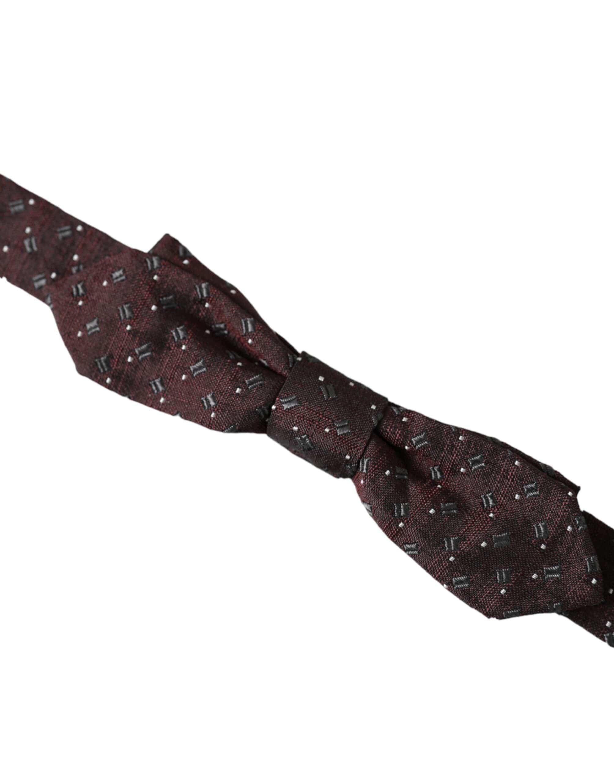 Dolce & Gabbana Maroon Silk Patterned Adjustable Neck Papillon Bow Tie - ACCEXO