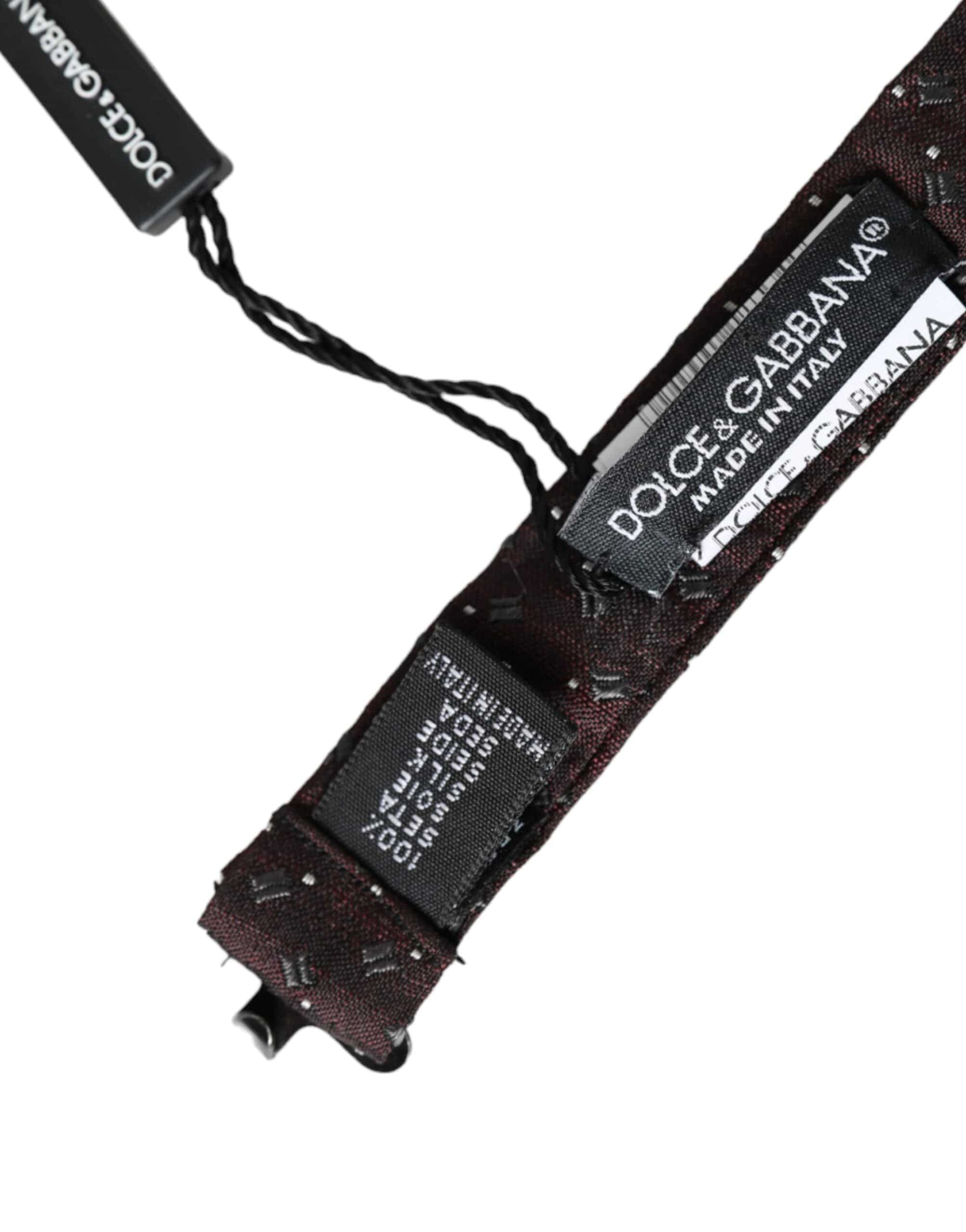 Dolce & Gabbana Maroon Silk Patterned Adjustable Neck Papillon Bow Tie - ACCEXO