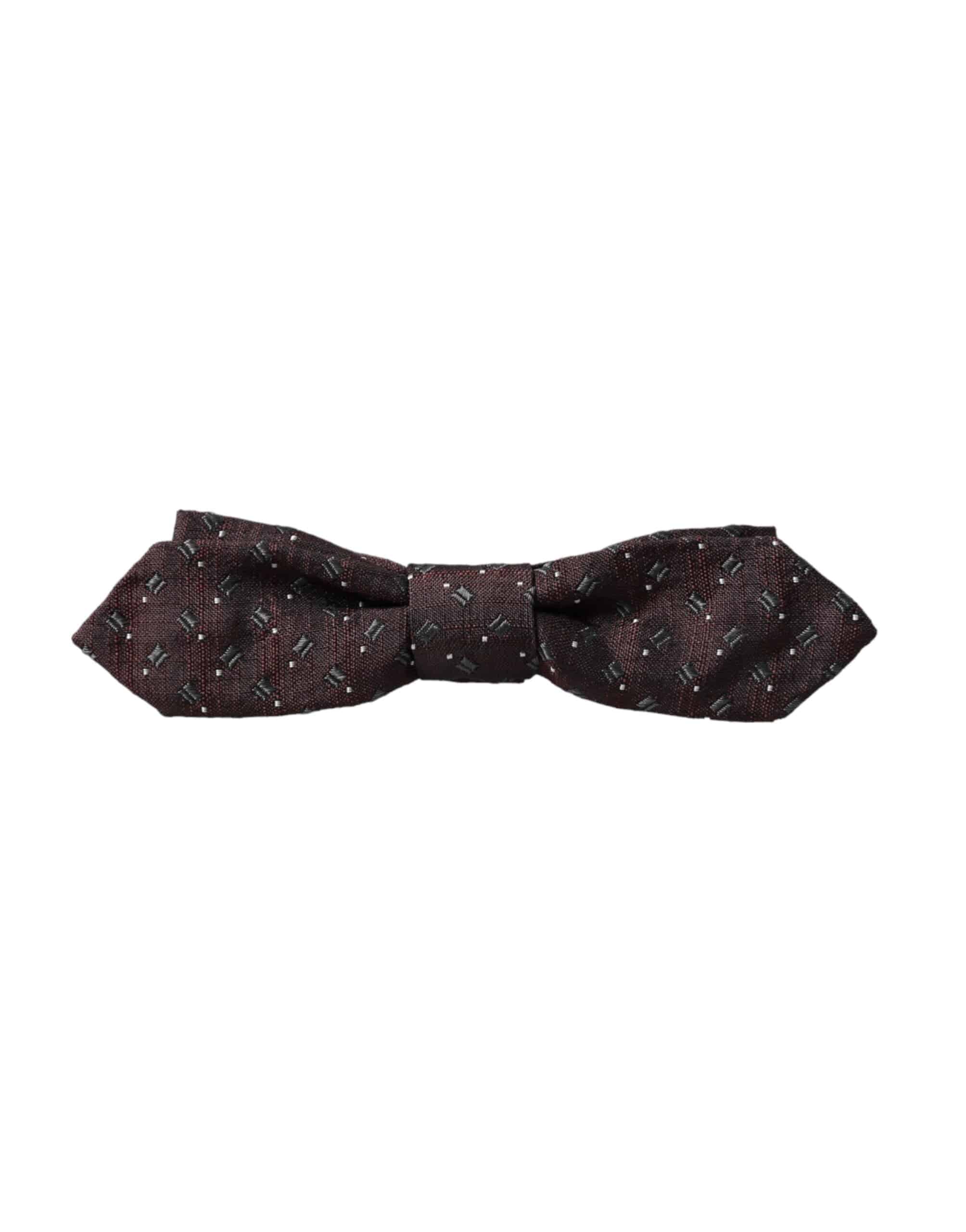 Dolce & Gabbana Maroon Silk Patterned Adjustable Neck Papillon Bow Tie - ACCEXO
