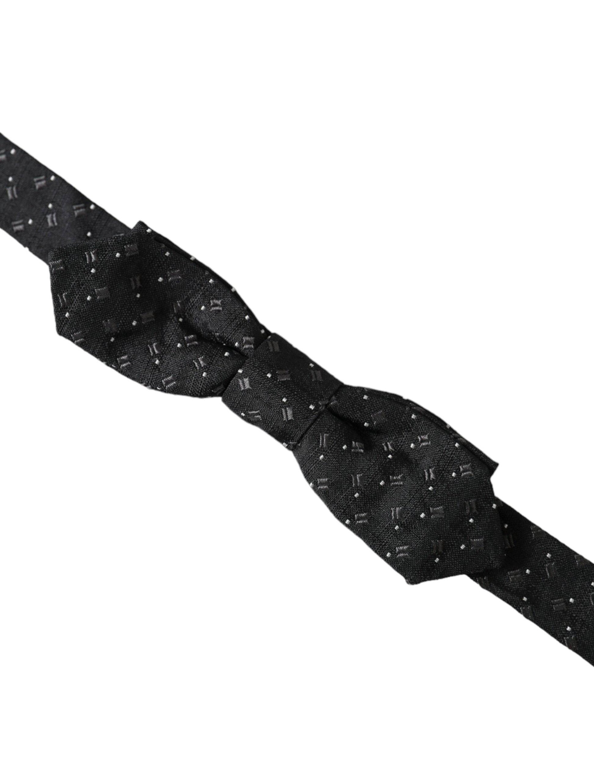 Dolce & Gabbana Black Silk Patterned Adjustable Neck Men Papillon Bow Tie - ACCEXO