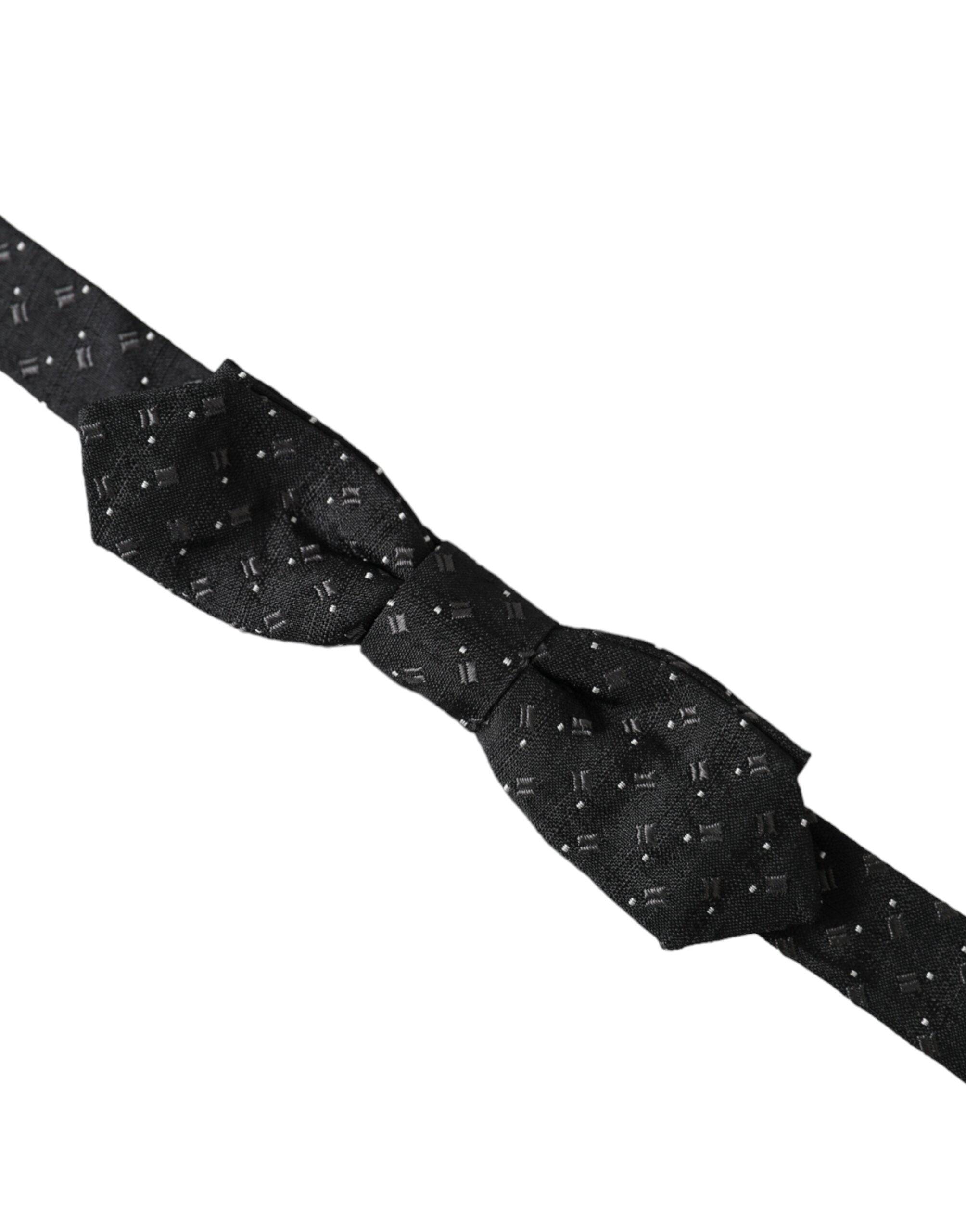 Dolce & Gabbana Black Silk Patterned Adjustable Neck Men Papillon Bow Tie - ACCEXO