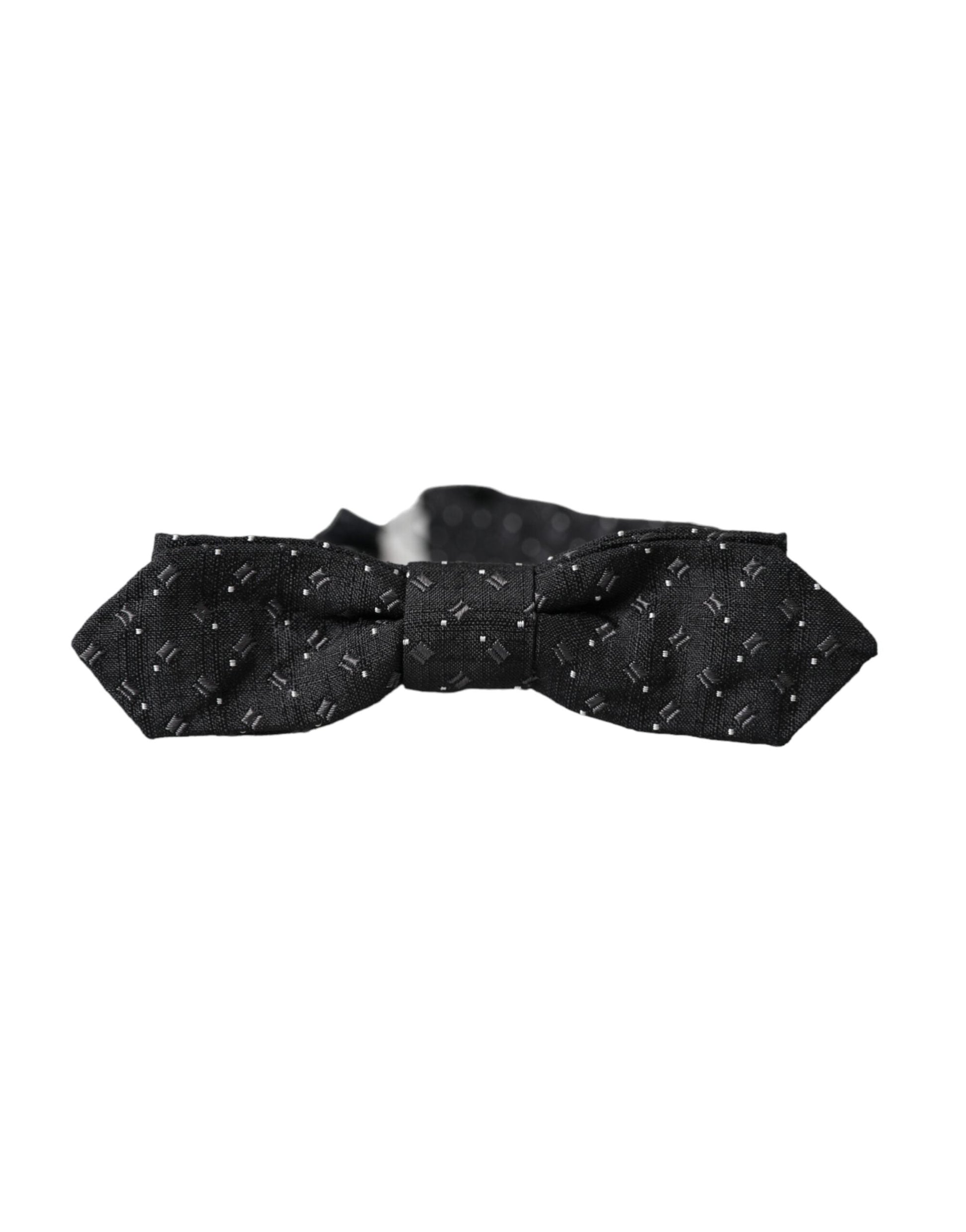 Dolce & Gabbana Black Silk Patterned Adjustable Neck Men Papillon Bow Tie - ACCEXO