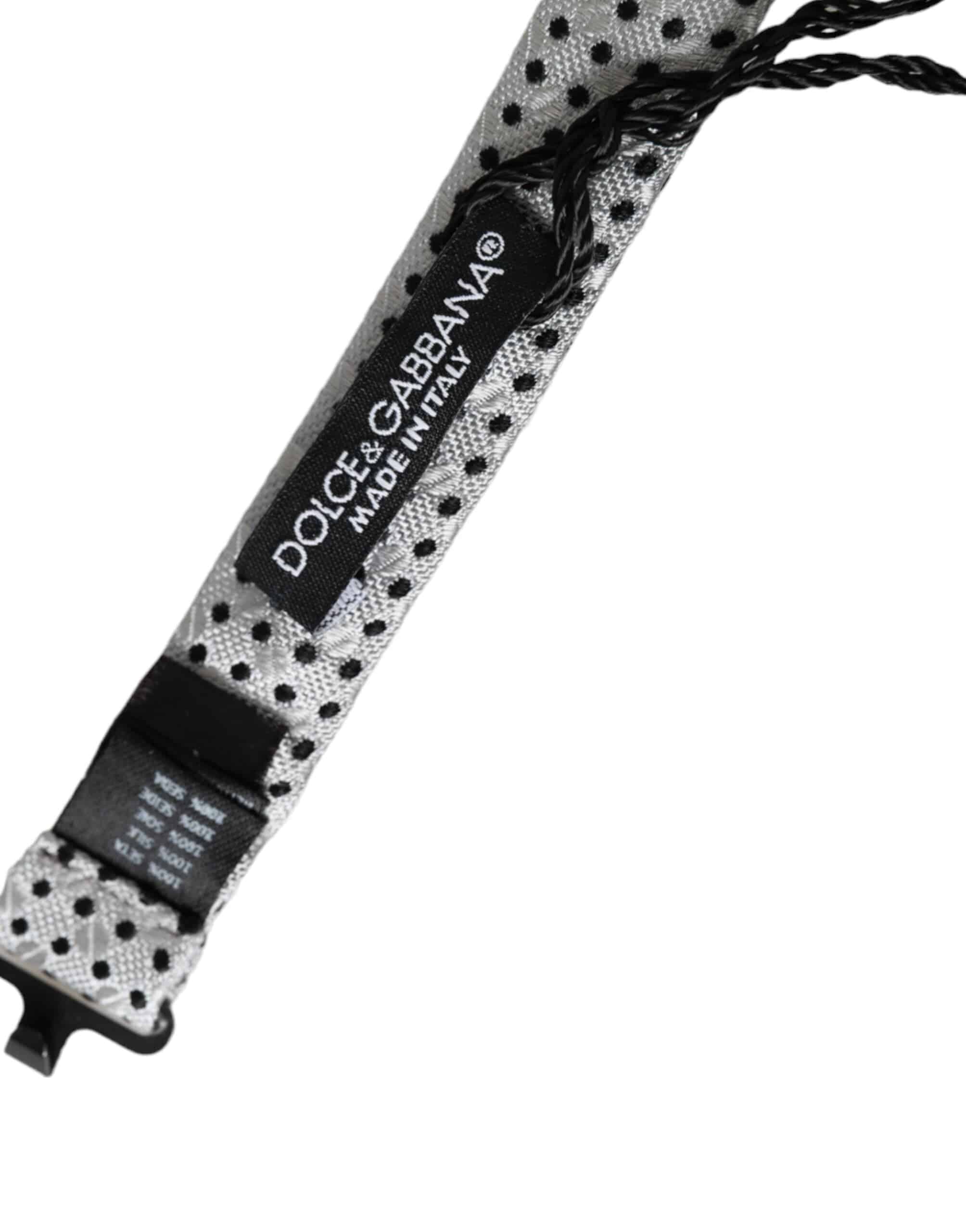 Dolce & Gabbana Gray Silk Polka Dot Adjustable Neck Men Papillon Bow Tie - ACCEXO