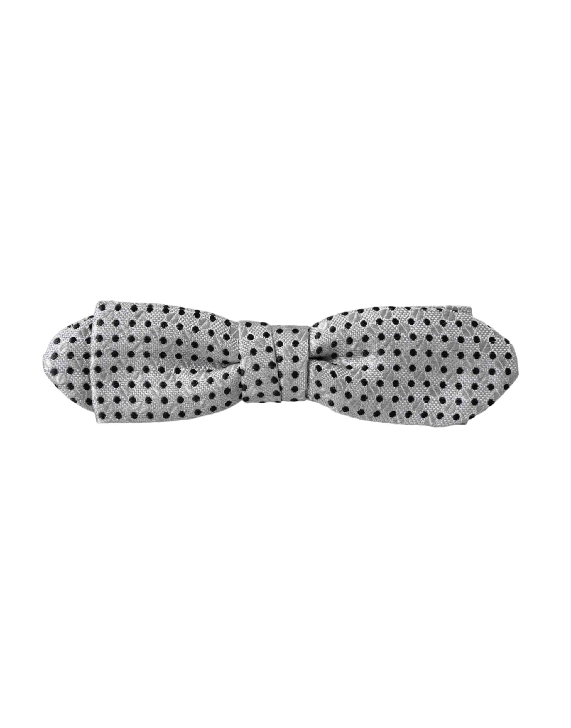 Dolce & Gabbana Gray Silk Polka Dot Adjustable Neck Men Papillon Bow Tie - ACCEXO