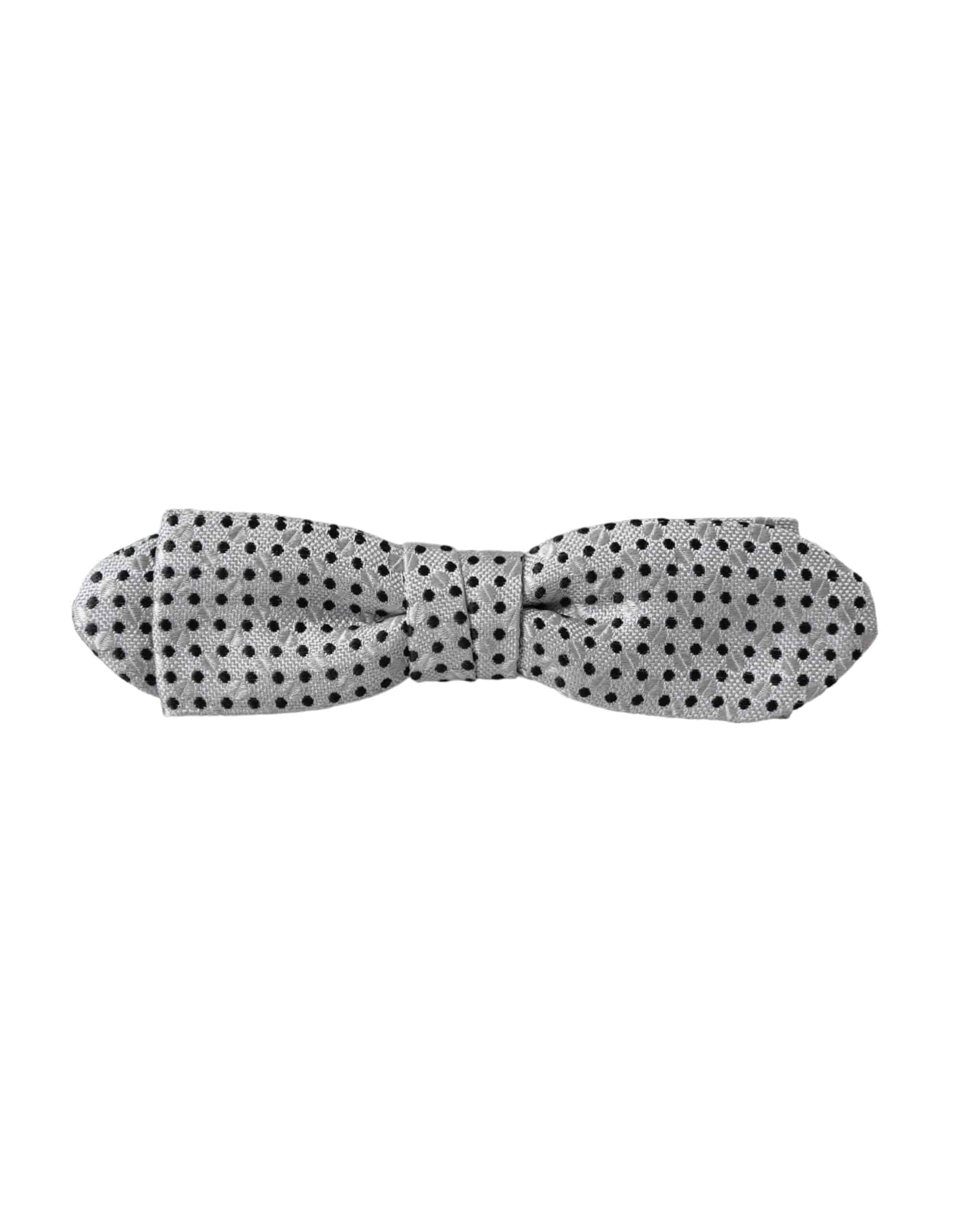Dolce & Gabbana Gray Silk Polka Dot Adjustable Neck Men Papillon Bow Tie - ACCEXO