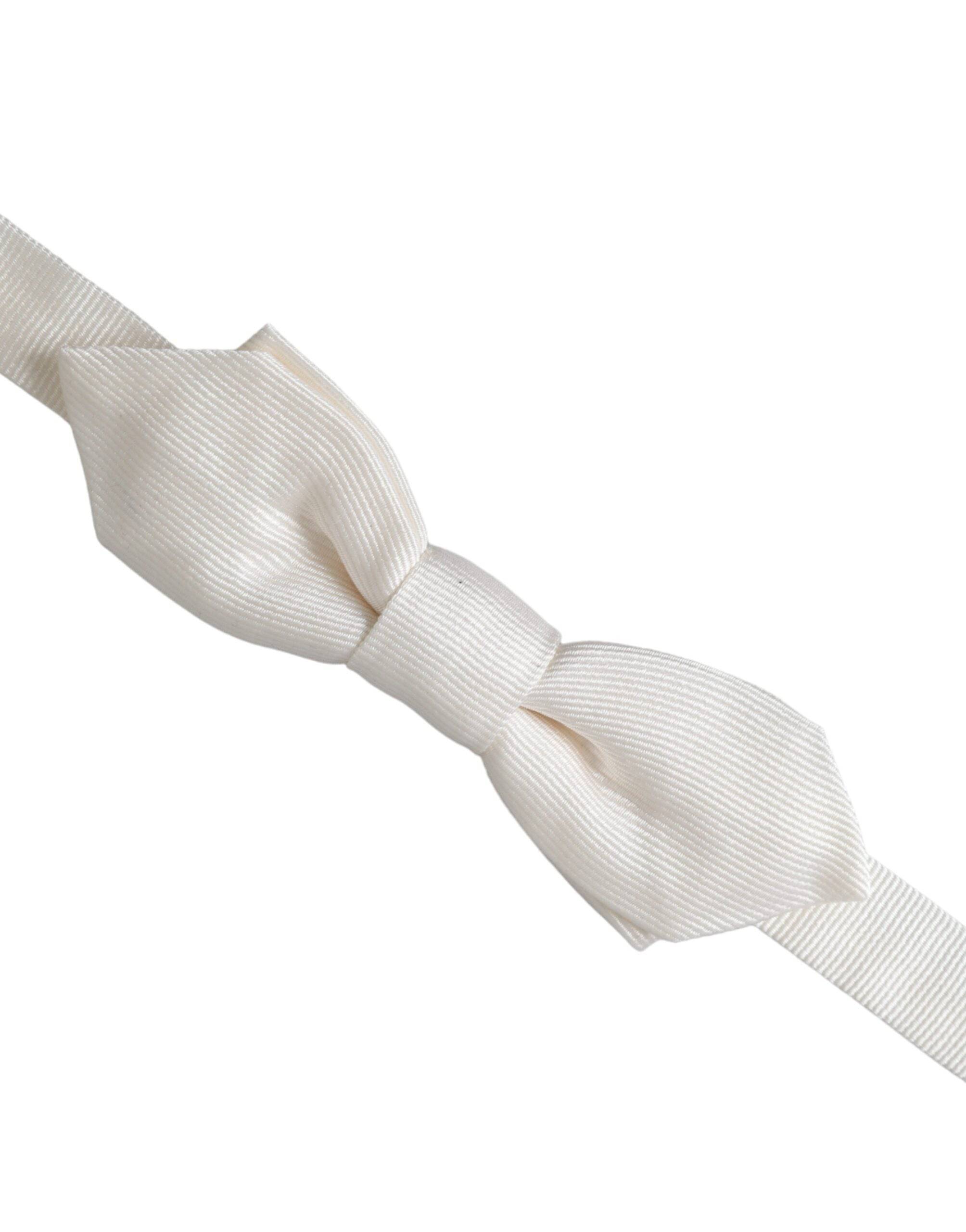 Dolce & Gabbana White Silk Adjustable Neck Men Papillon Bow Tie - ACCEXO
