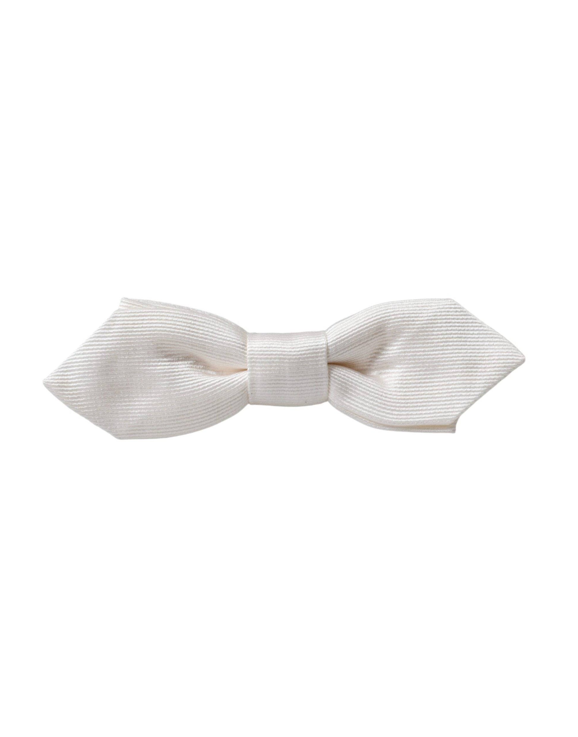 Dolce & Gabbana White Silk Adjustable Neck Men Papillon Bow Tie - ACCEXO