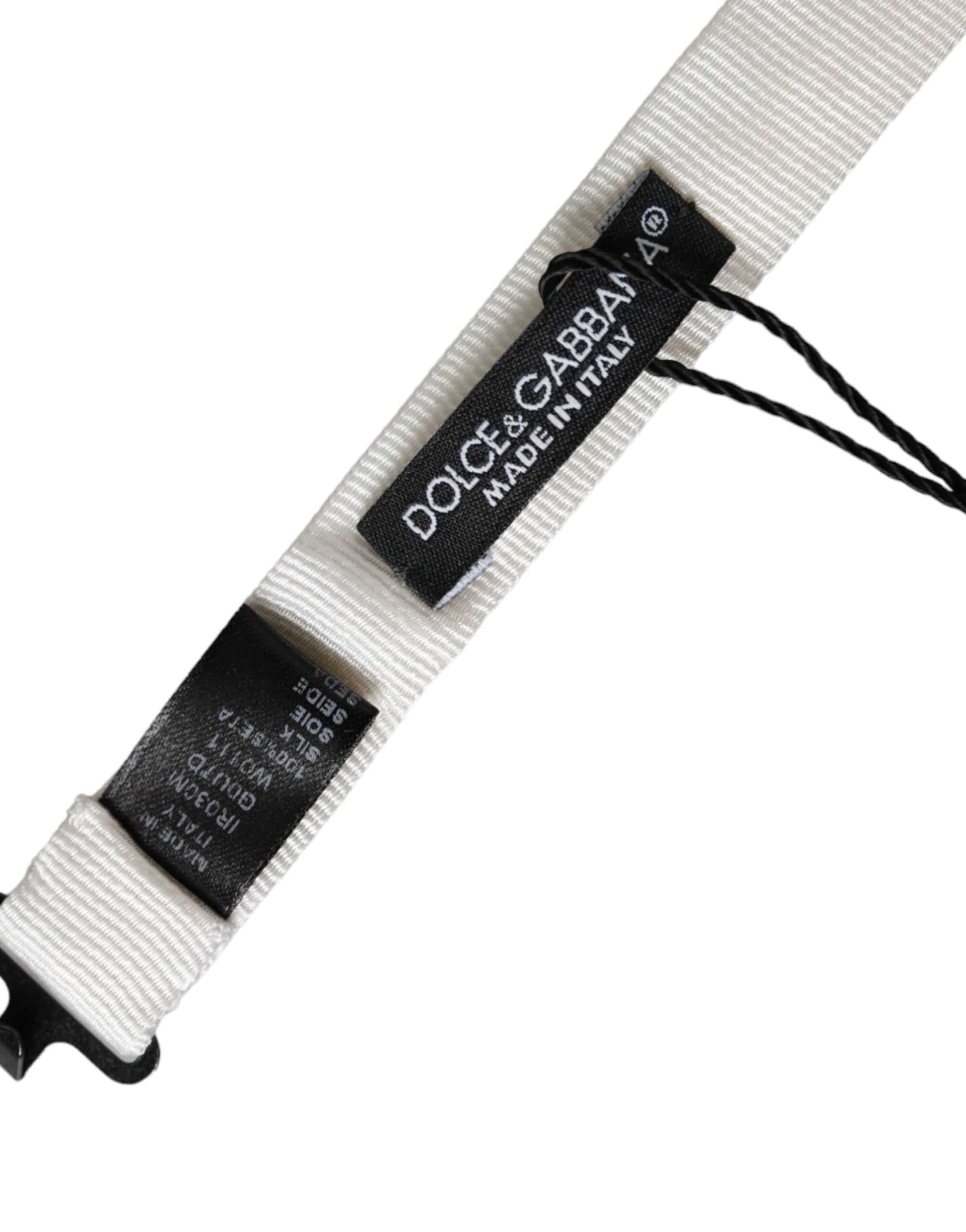 Dolce & Gabbana White Silk Adjustable Neck Men Papillon Bow Tie - ACCEXO