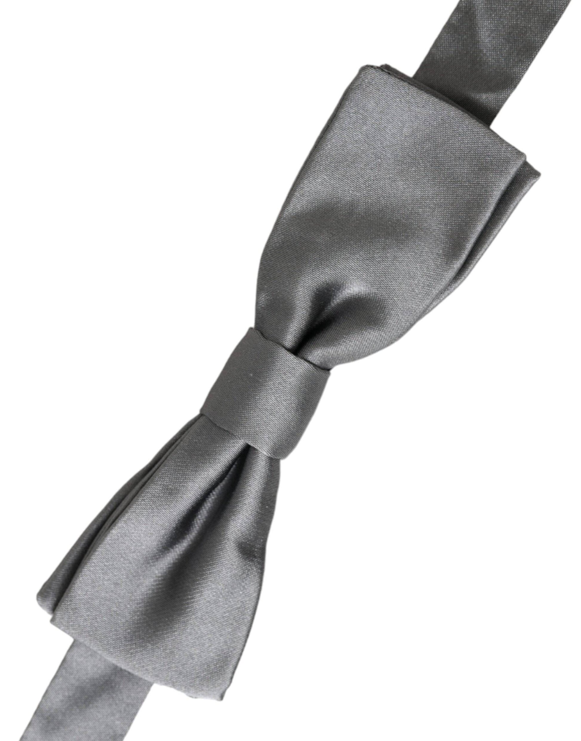 Dolce & Gabbana Gray Satin Silk Adjustable Neck Men Papillon Bow Tie - ACCEXO