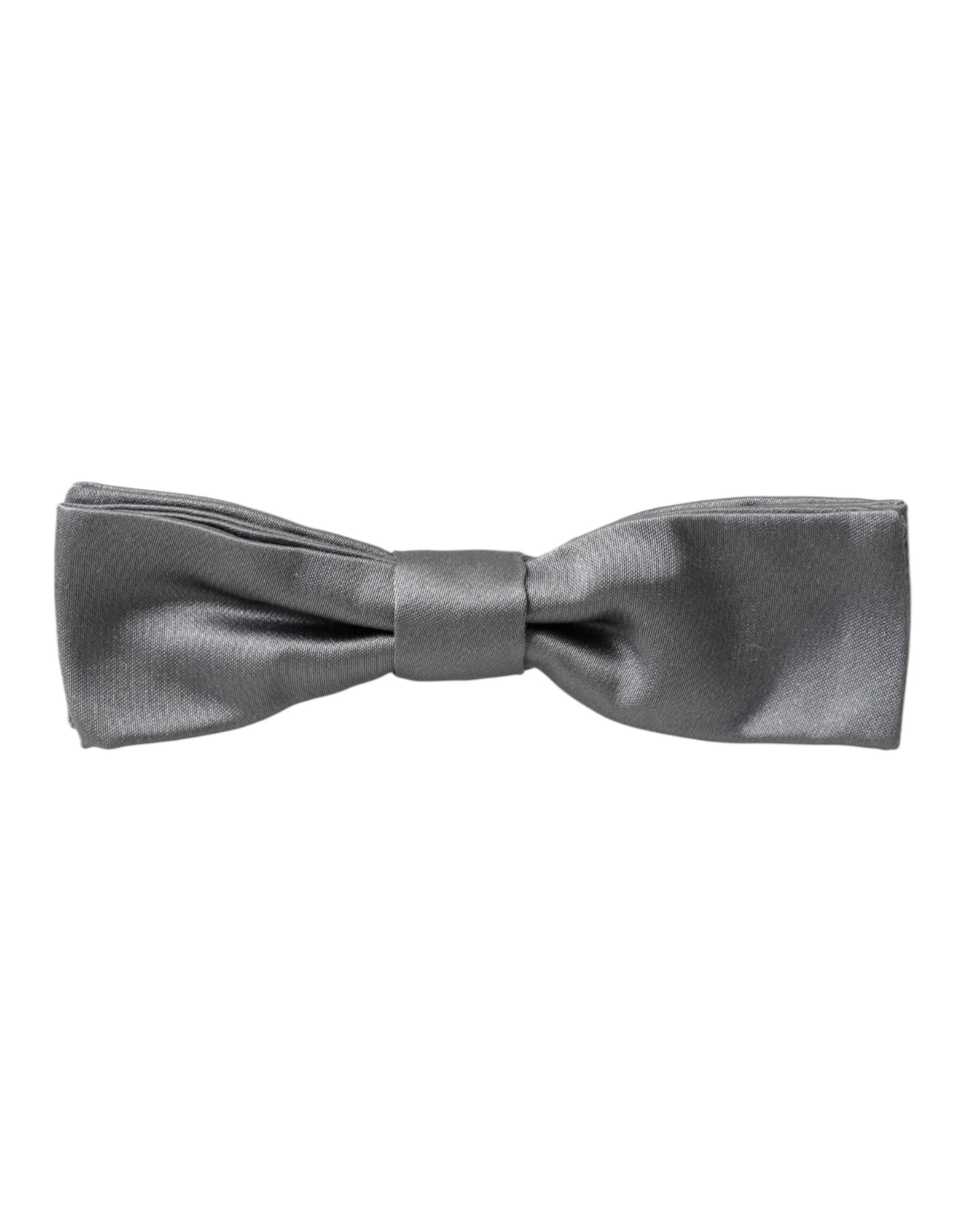 Dolce & Gabbana Gray Satin Silk Adjustable Neck Men Papillon Bow Tie - ACCEXO