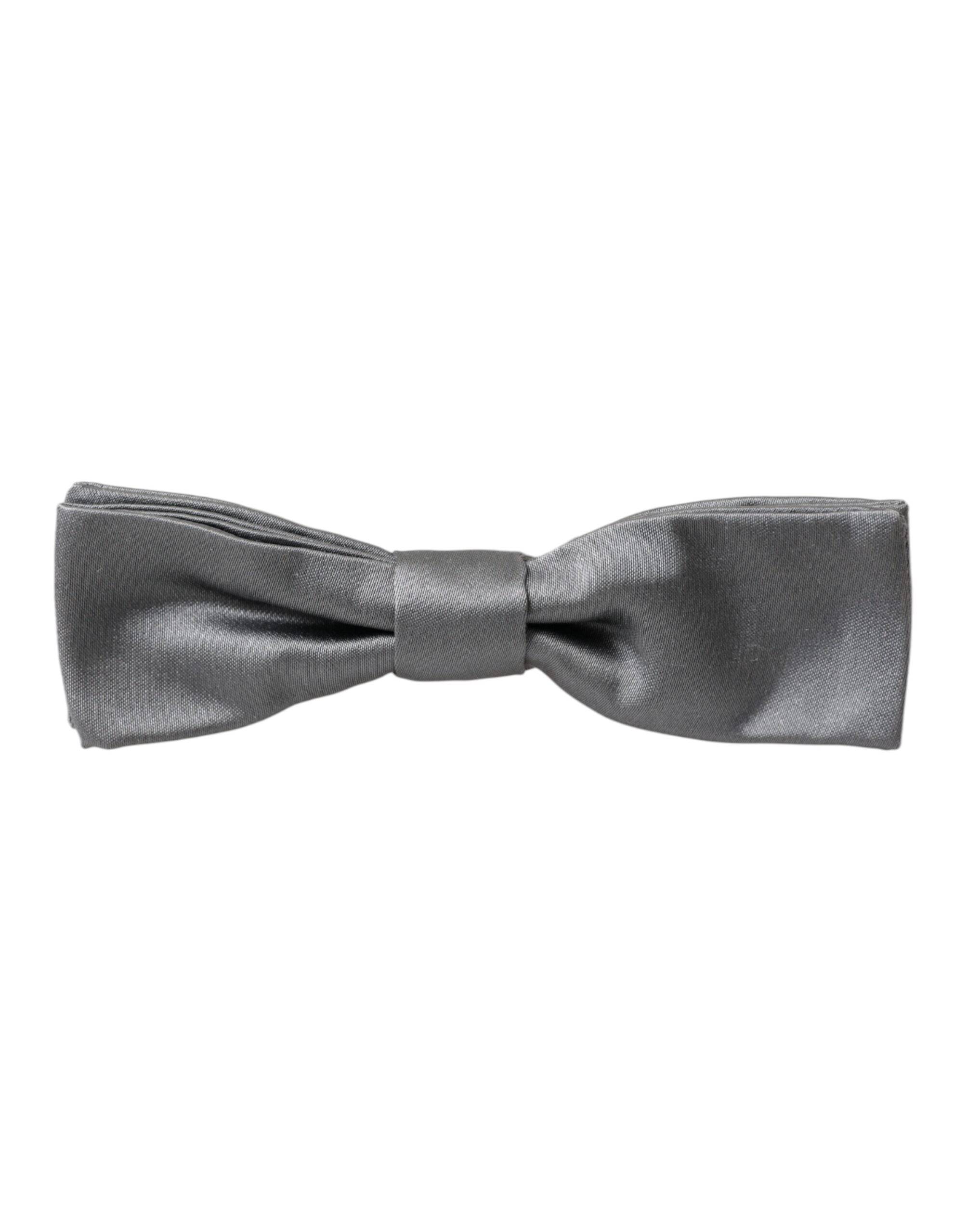Dolce & Gabbana Gray Satin Silk Adjustable Neck Men Papillon Bow Tie - ACCEXO