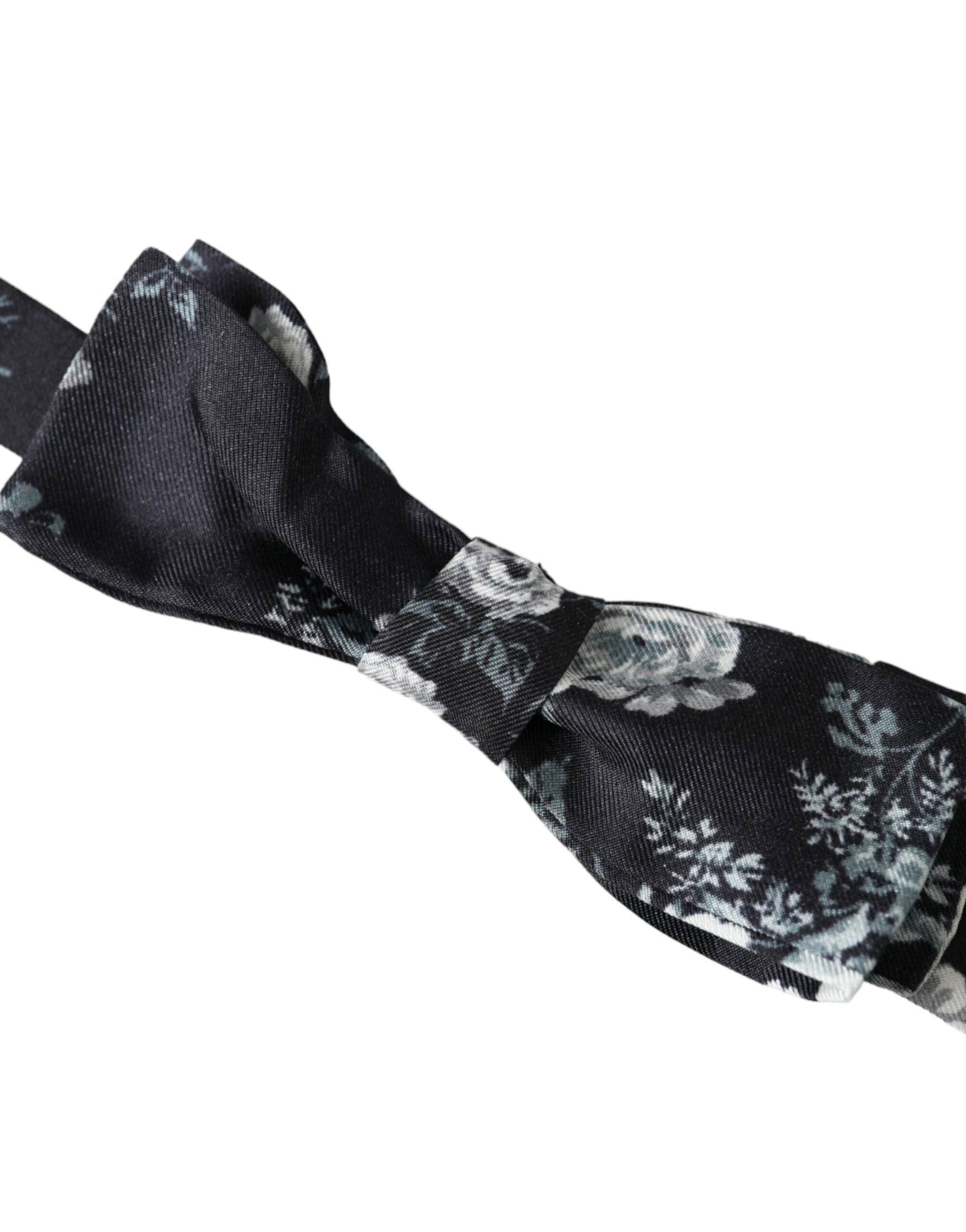Dolce & Gabbana Black Floral Fantasy Adjustable Neck Men Bow Tie - ACCEXO