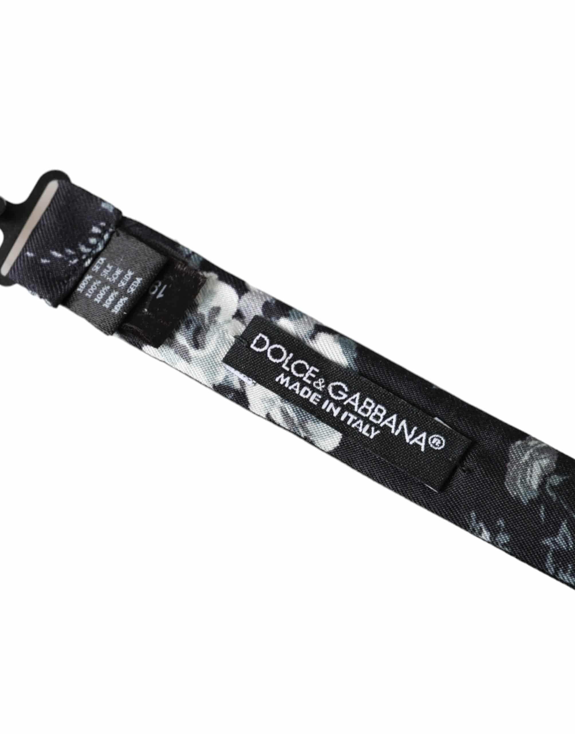 Dolce & Gabbana Black Floral Fantasy Adjustable Neck Men Bow Tie - ACCEXO