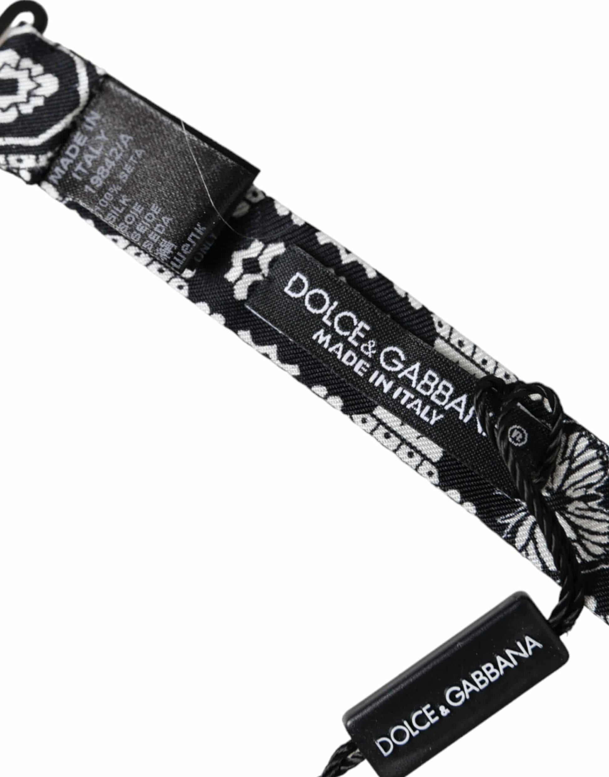 Dolce & Gabbana Black White Printed Adjustable Neck Men Bow Tie - ACCEXO