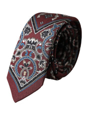 Dolce & Gabbana Bordeaux Printed 100% Silk Adjustable Men Tie - ACCEXO