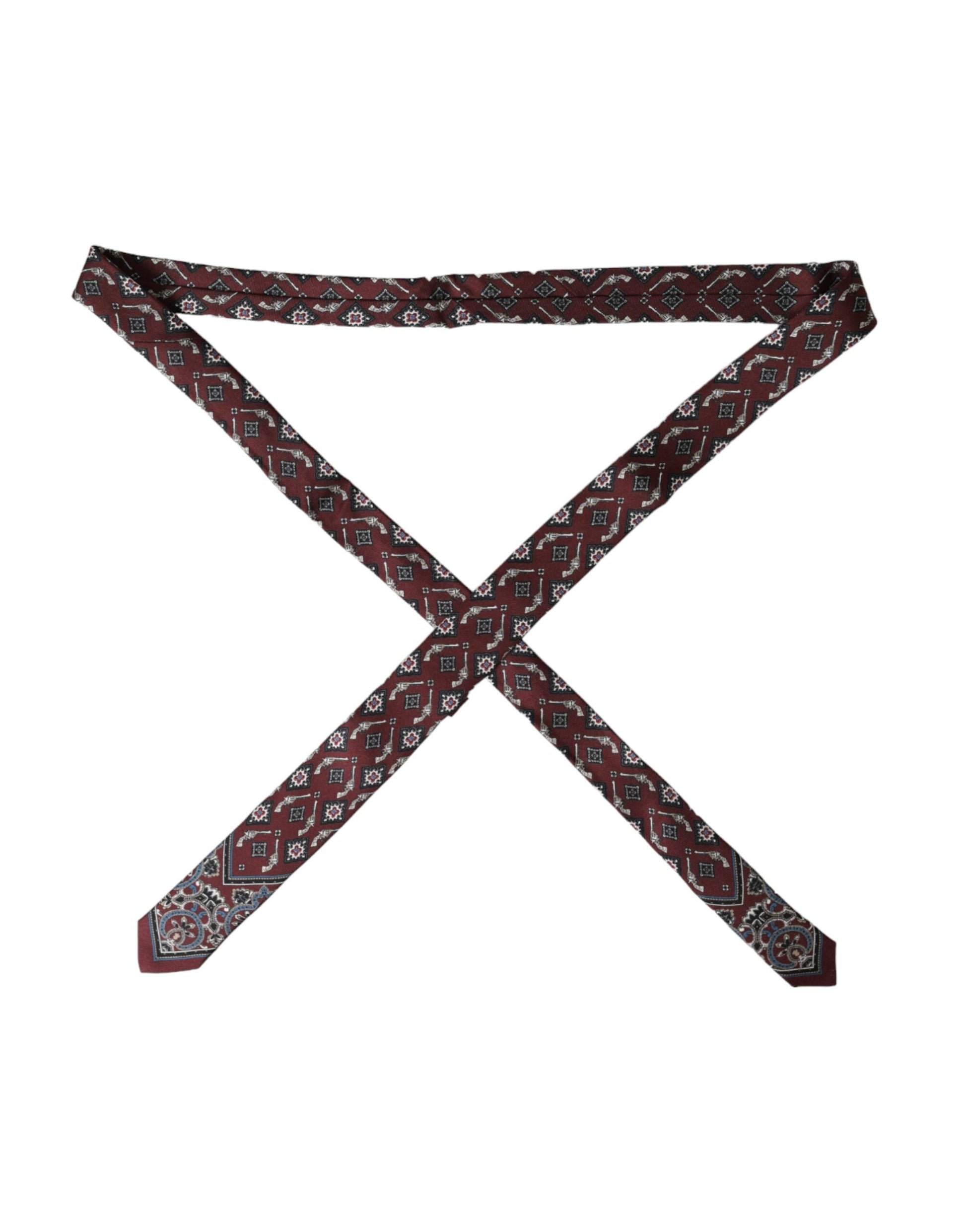 Dolce & Gabbana Bordeaux Printed 100% Silk Adjustable Men Tie - ACCEXO