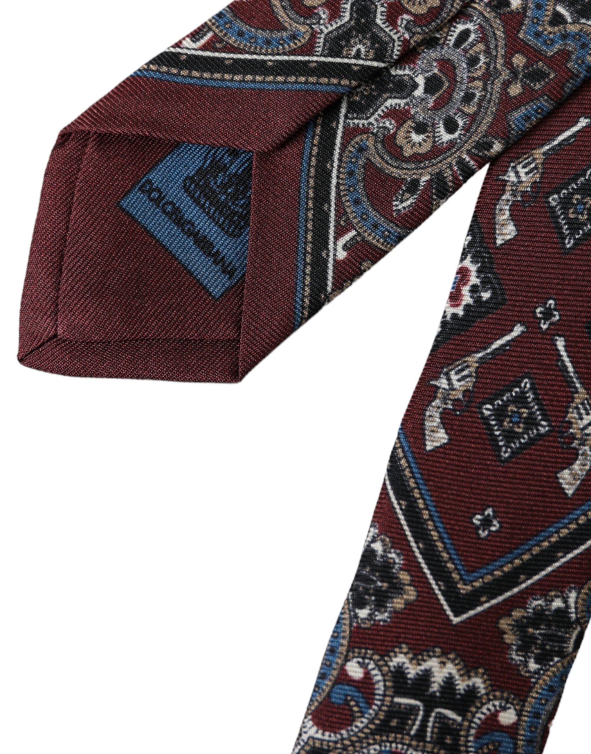 Dolce & Gabbana Bordeaux Printed 100% Silk Adjustable Men Tie - ACCEXO