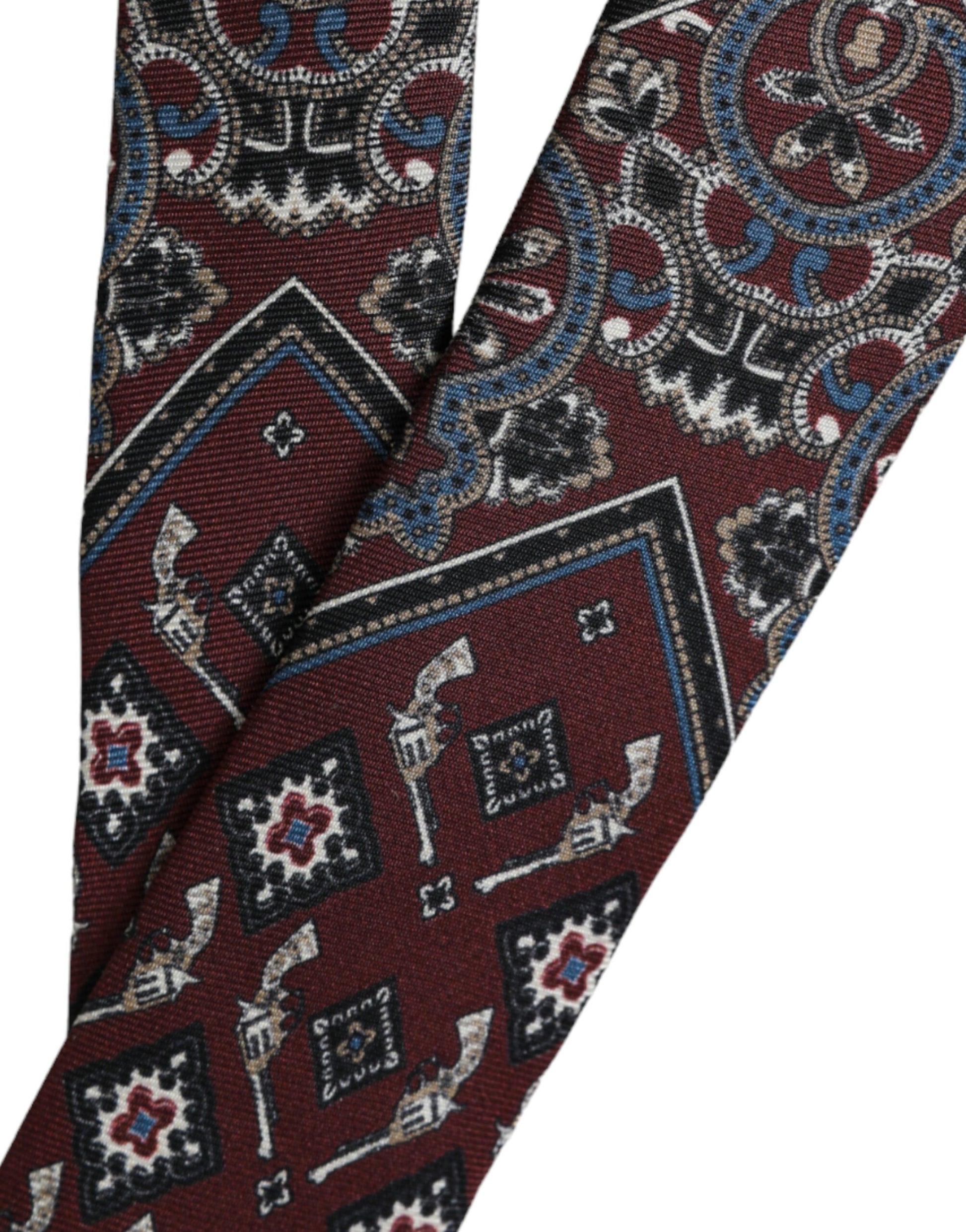 Dolce & Gabbana Bordeaux Printed 100% Silk Adjustable Men Tie - ACCEXO