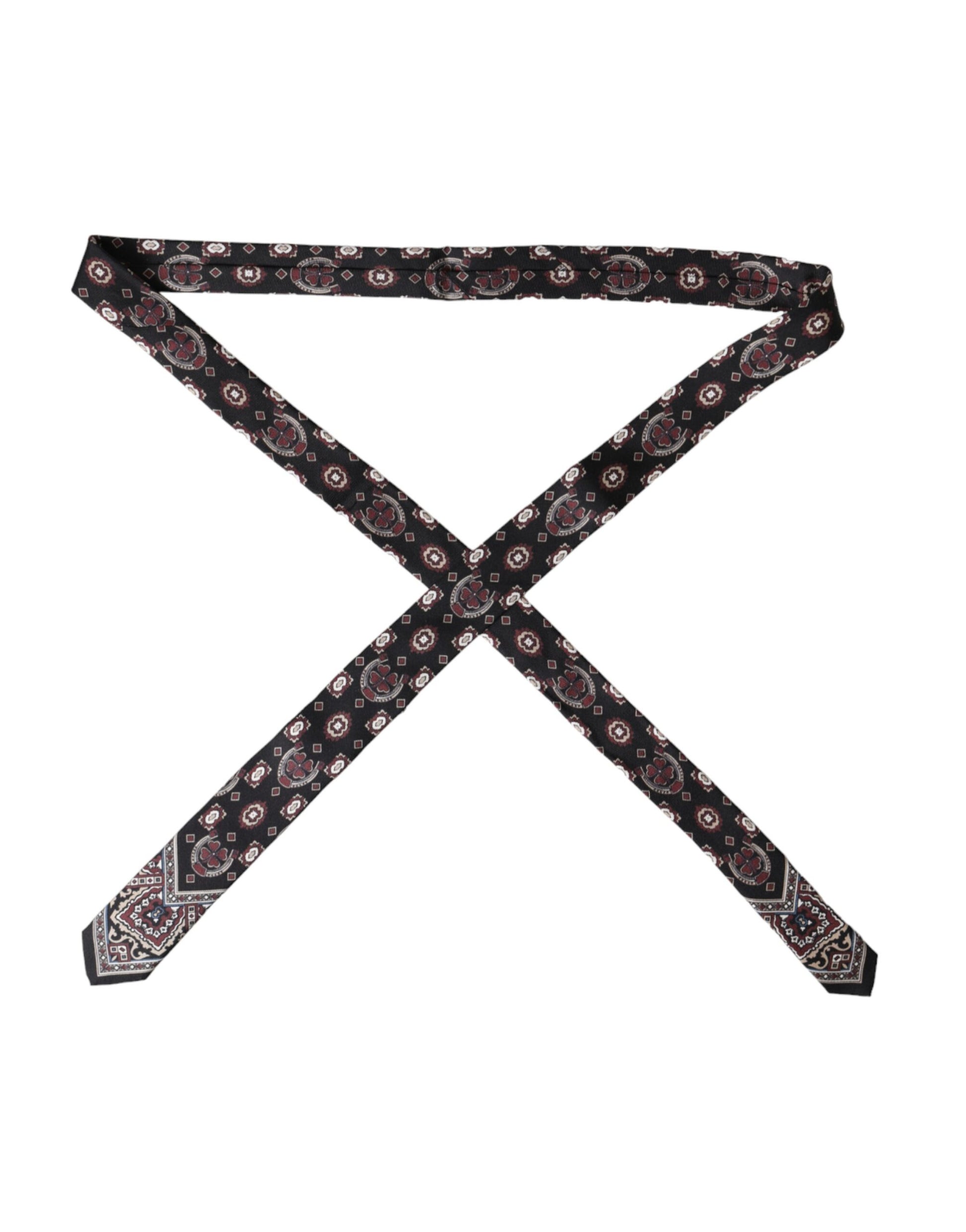 Dolce & Gabbana Black Printed 100% Silk Adjustable Men Tie - ACCEXO