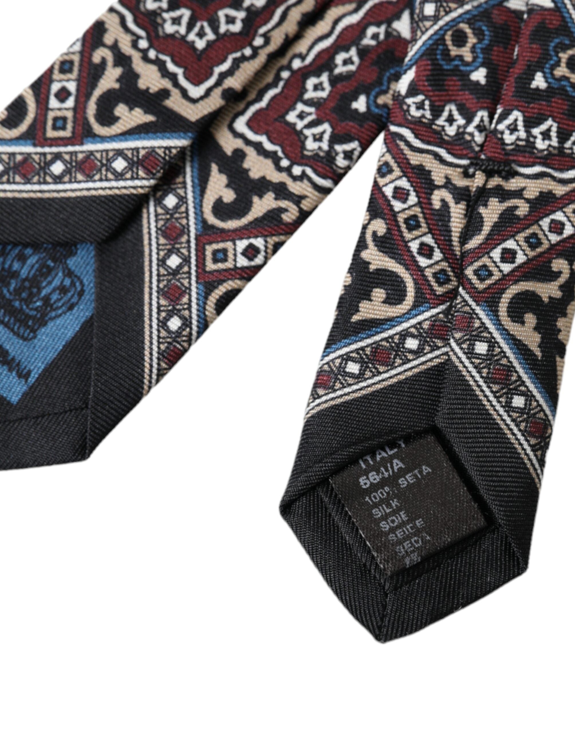 Dolce & Gabbana Black Printed 100% Silk Adjustable Men Tie - ACCEXO