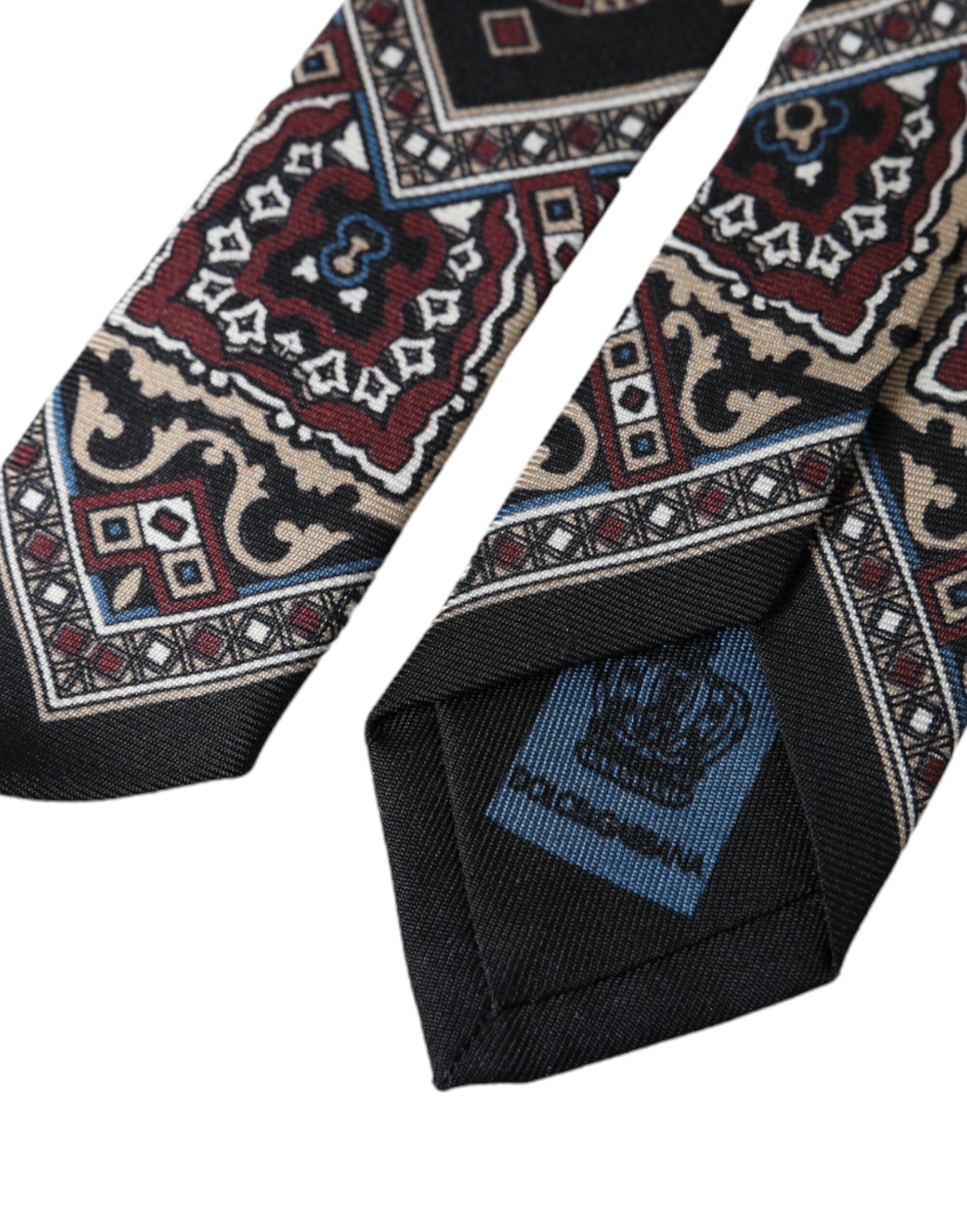 Dolce & Gabbana Black Printed 100% Silk Adjustable Men Tie - ACCEXO