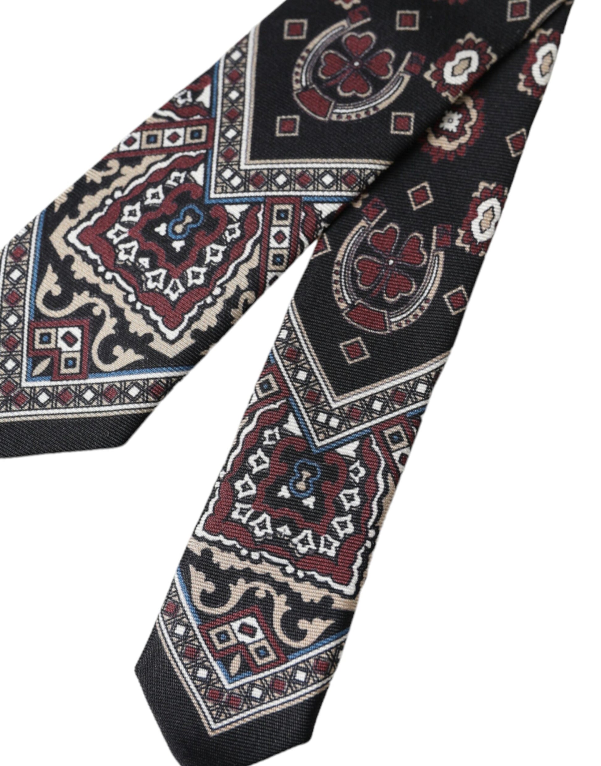 Dolce & Gabbana Black Printed 100% Silk Adjustable Men Tie - ACCEXO