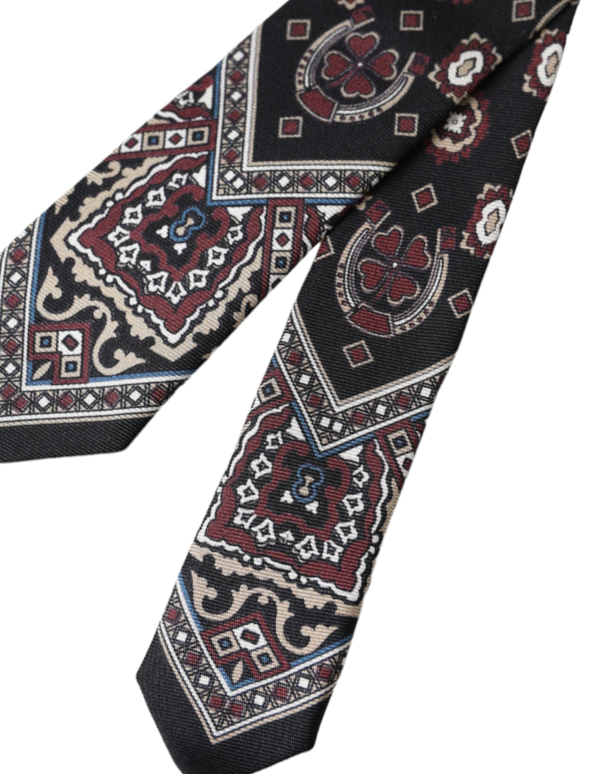 Dolce & Gabbana Black Printed 100% Silk Adjustable Men Tie - ACCEXO
