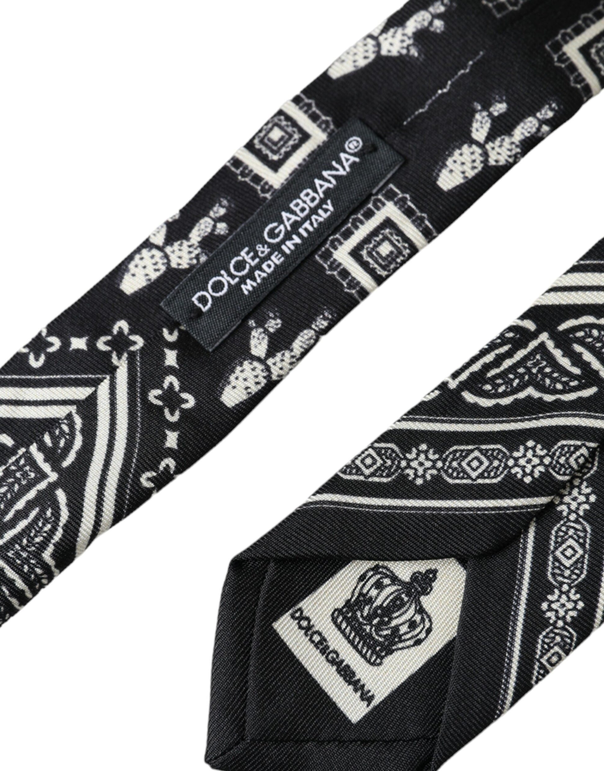 Dolce & Gabbana Black Patterned 100%Silk Adjustable Tie - ACCEXO