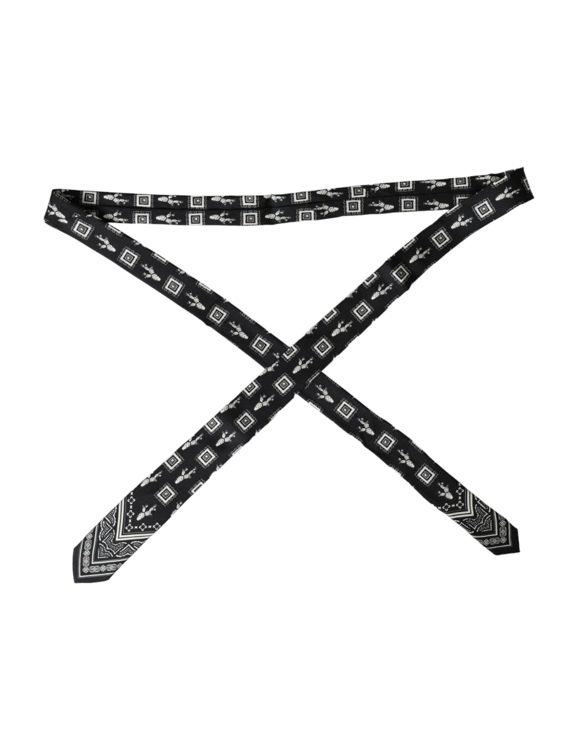 Dolce & Gabbana Black Patterned 100%Silk Adjustable Tie - ACCEXO