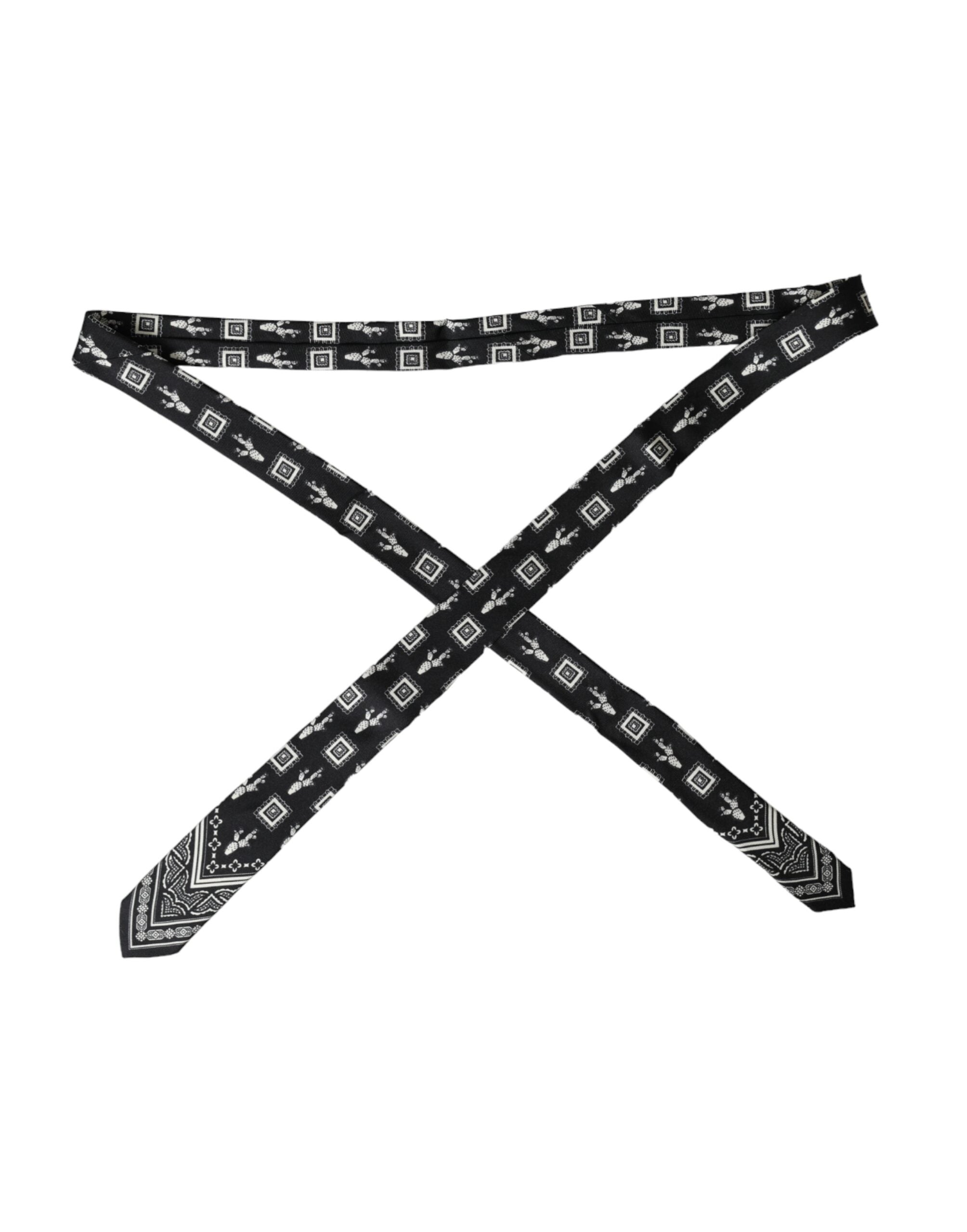 Dolce & Gabbana Black Patterned 100%Silk Adjustable Tie - ACCEXO