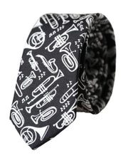 Dolce & Gabbana Black Trumpet Print Silk Adjustable Tie - ACCEXO