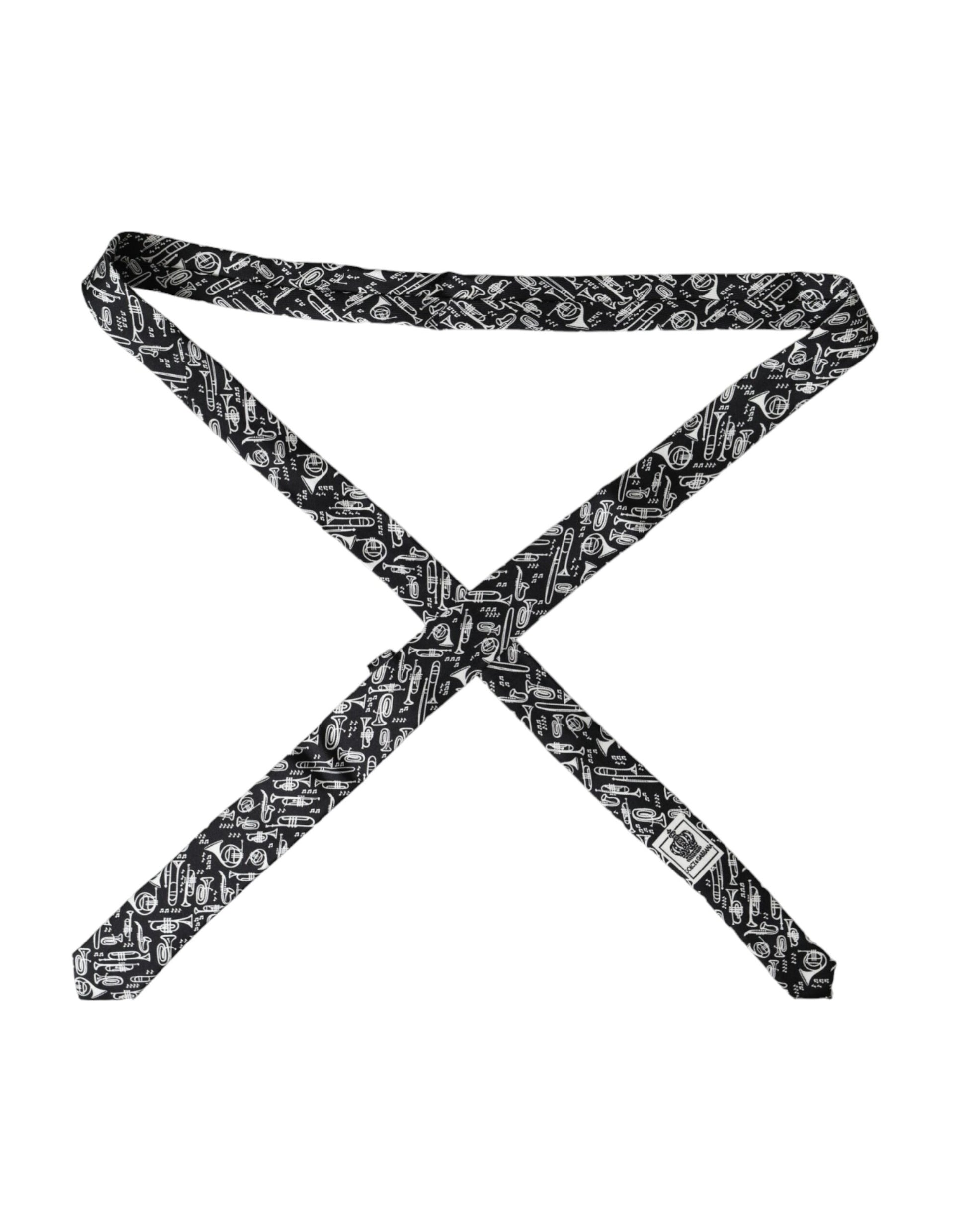 Dolce & Gabbana Black Trumpet Print Silk Adjustable Tie - ACCEXO